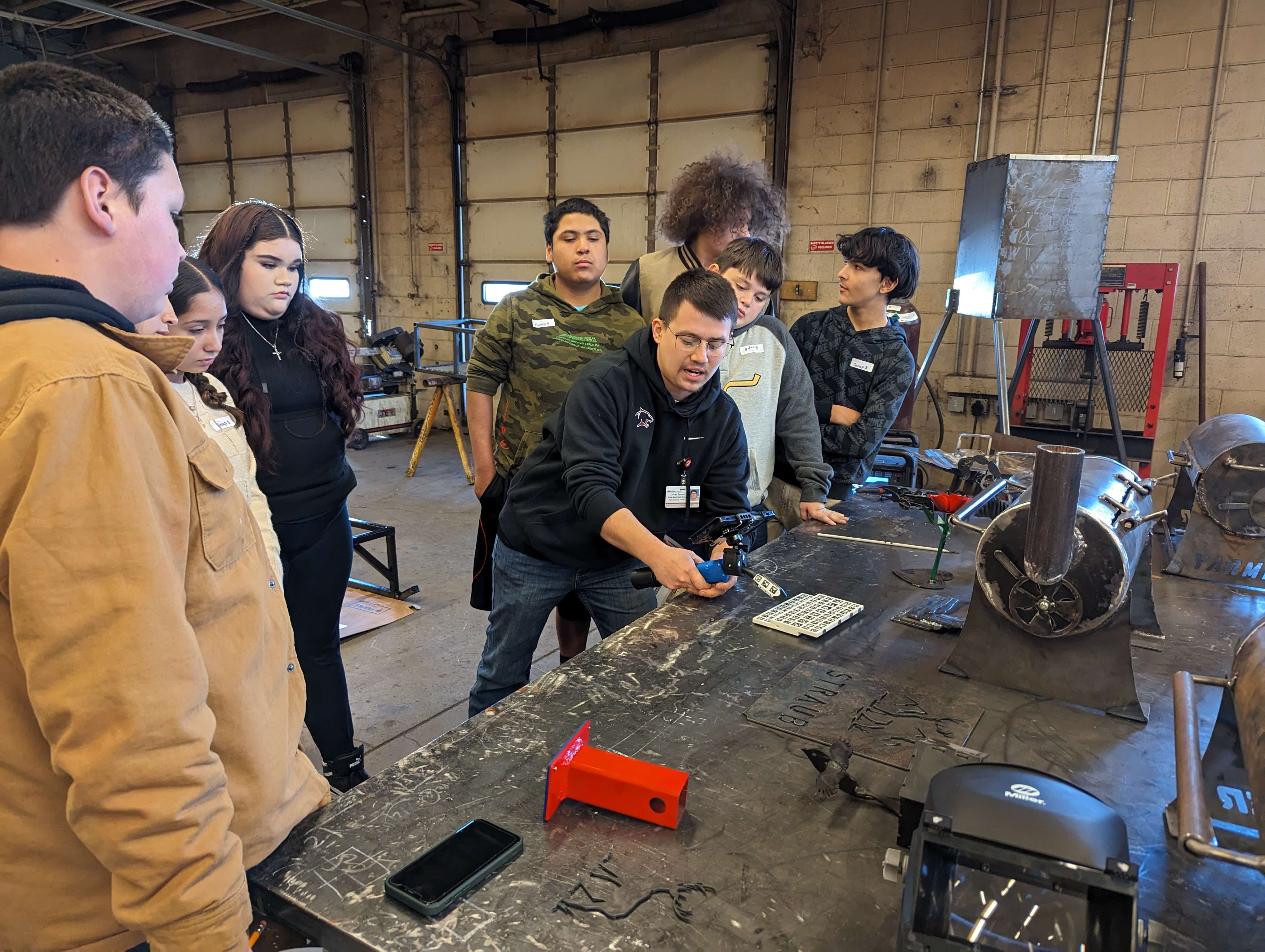 8th-grade students visit the GBHS welding lab as part of the Career &amp; Technical Education Fair held in January 2025. Students demoed the state-of-the-art welding simulator, an example of the cutting-edge equipment available in our career pathways.