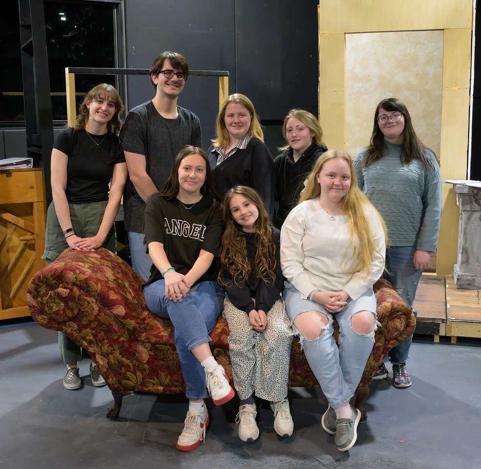 The Chadron State College Theatre department's next production is "Ruthless! The Musical," with show times Feb. 27-March 2 at Memorial Hall. Cast and crew pose for a photo during rehearsal Feb. 5. Front row, from left: Izzy Ashley, Reese Watson, Riley Perry. Back row: Halle Smith, Jarret Buchholz, Chloe Shatswell, Trista Topil, Reidun Hammer. (Photo by Daniel Binkard/Chadron State College)