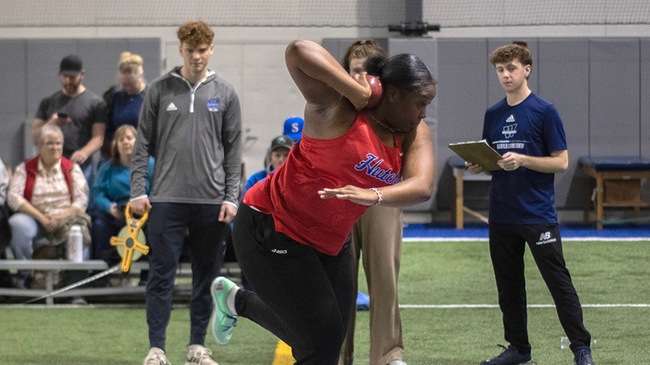 Blue Dragon shot putters Deisheline Meyer Scott, Janiel Montaque and Aiyanna Green lead the way for the Dragons on Day 1 of the Ichabod Invitational on Friday in Topeka.