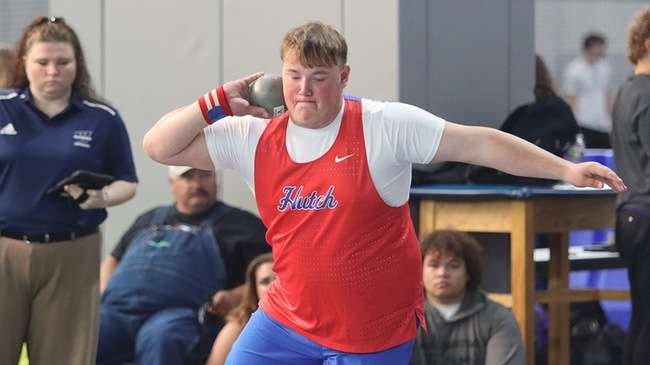 Karson Engelland competes for the Blue Dragon men's track and field team on Day 1 of the Ichabod Invitational on Friday in Topeka.
