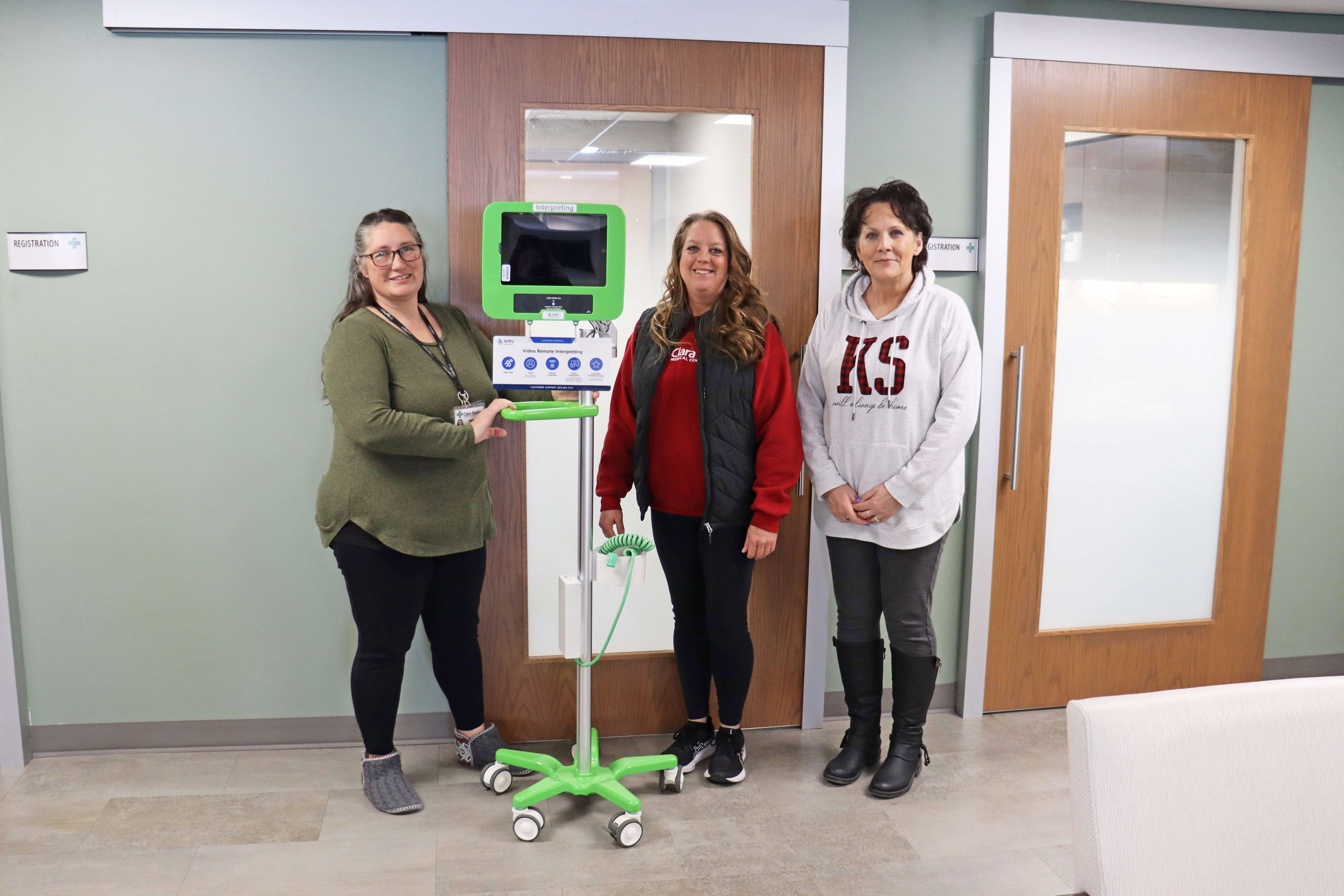 Thanks to a grant from the Midwest Energy Community Fund and a couple of generous private donations, Clara Barton Medical Center has enhanced its language access capabilities with an iPad, stand, and speaker dedicated to the hospital’s front registration area.