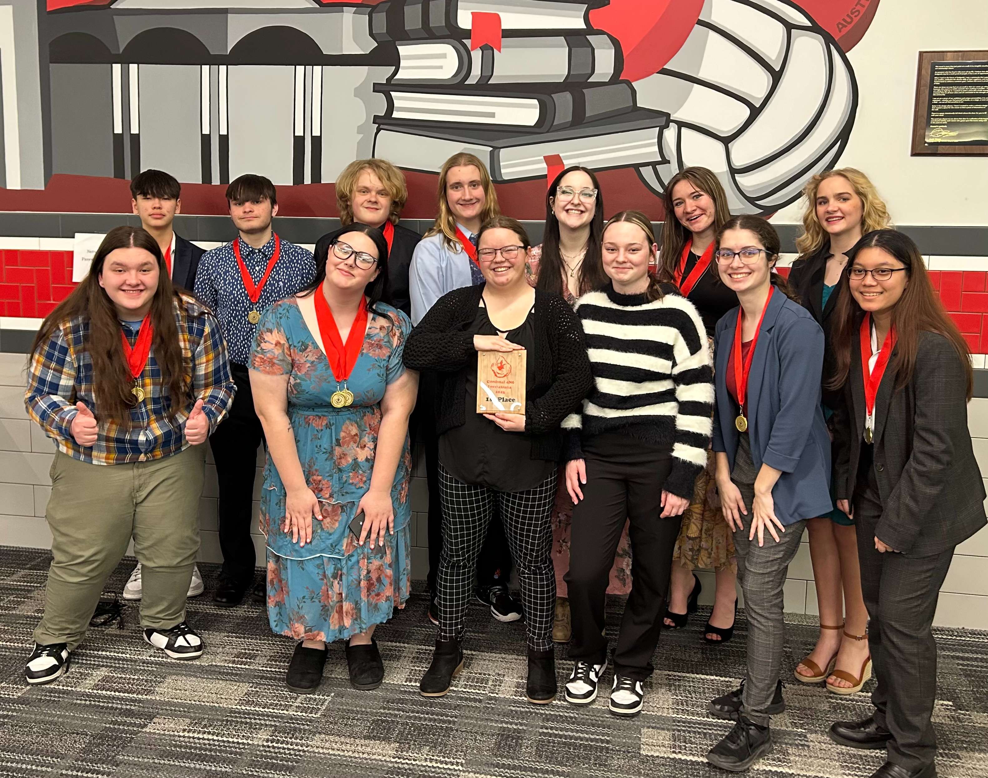 1st Place Champions at Sedgwick<br><br><b>Back Row: </b>Parker Coleman, Kaden Taylor, Quinton Heath, Mark Sperlein, Analeah Ochs, Ella Nokes, Samantha Negaard<br><br><b>Front Row: </b>Steven Guillory, Kyra Lewis, Dixie Gallant, Jordan Ochs, Ailey Williams and Shannon Robert David