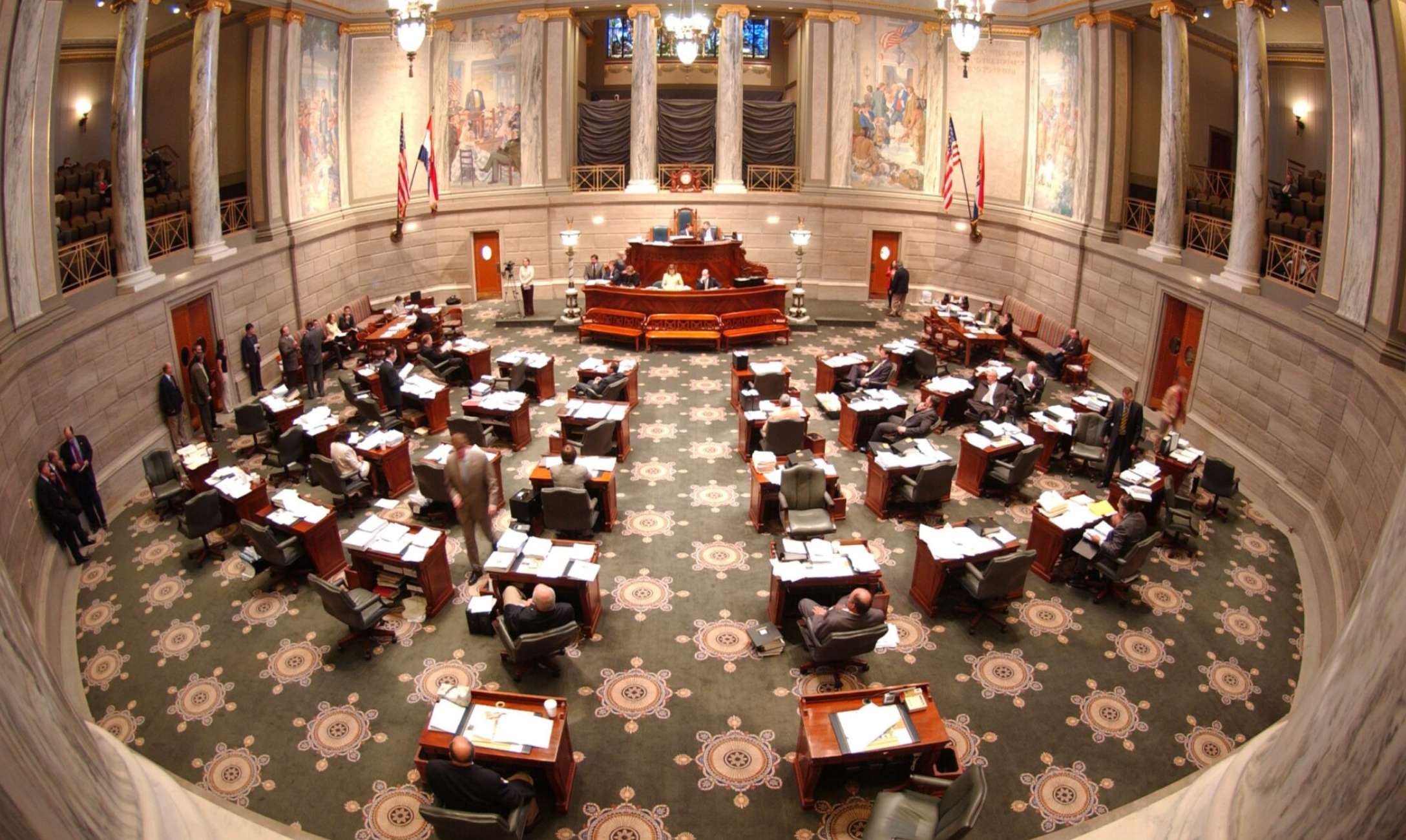 A view of the Missouri Senate chamber from the visitors gallery (photo courtesy of the Missouri Senate).