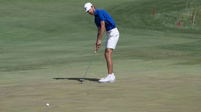 Tyler Walker shoots a 1-under 71 to help the No. 3 Blue Dragon men's golf team tie for second after the opening round of the NJCAA Division I National Tournament on Tuesday in Newton. (Steve Carpenter/Blue Dragon Sports Information)
