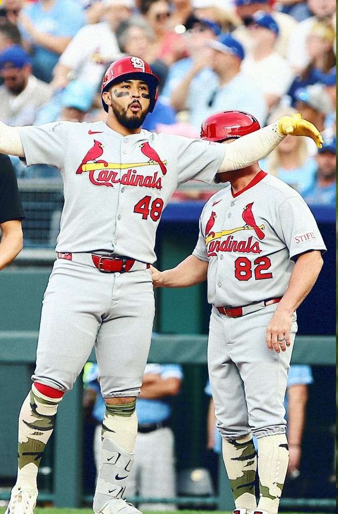 Cardinals designated hitter Iván Herrera drove in four runs as St. Louis opened the I-70 series with a 10-3 win at Kauffman Stadium/ Photo courtesy of the St. Louis Cardinals on X