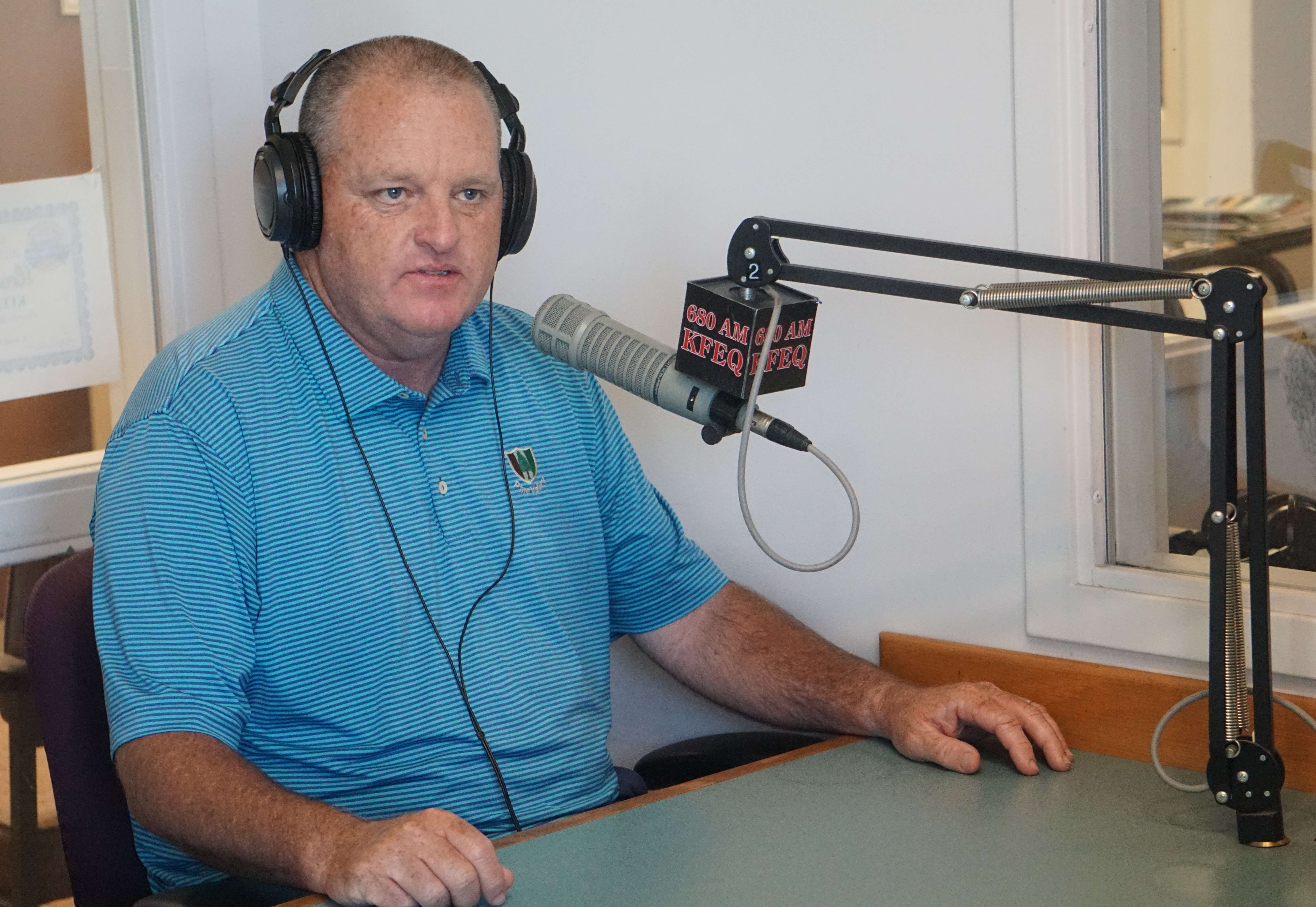St. Joseph School Superintendent, Gabe Edgar, appears on KFEQmmunity on his last day with the St. Joseph School District./Photo by Matt Pike