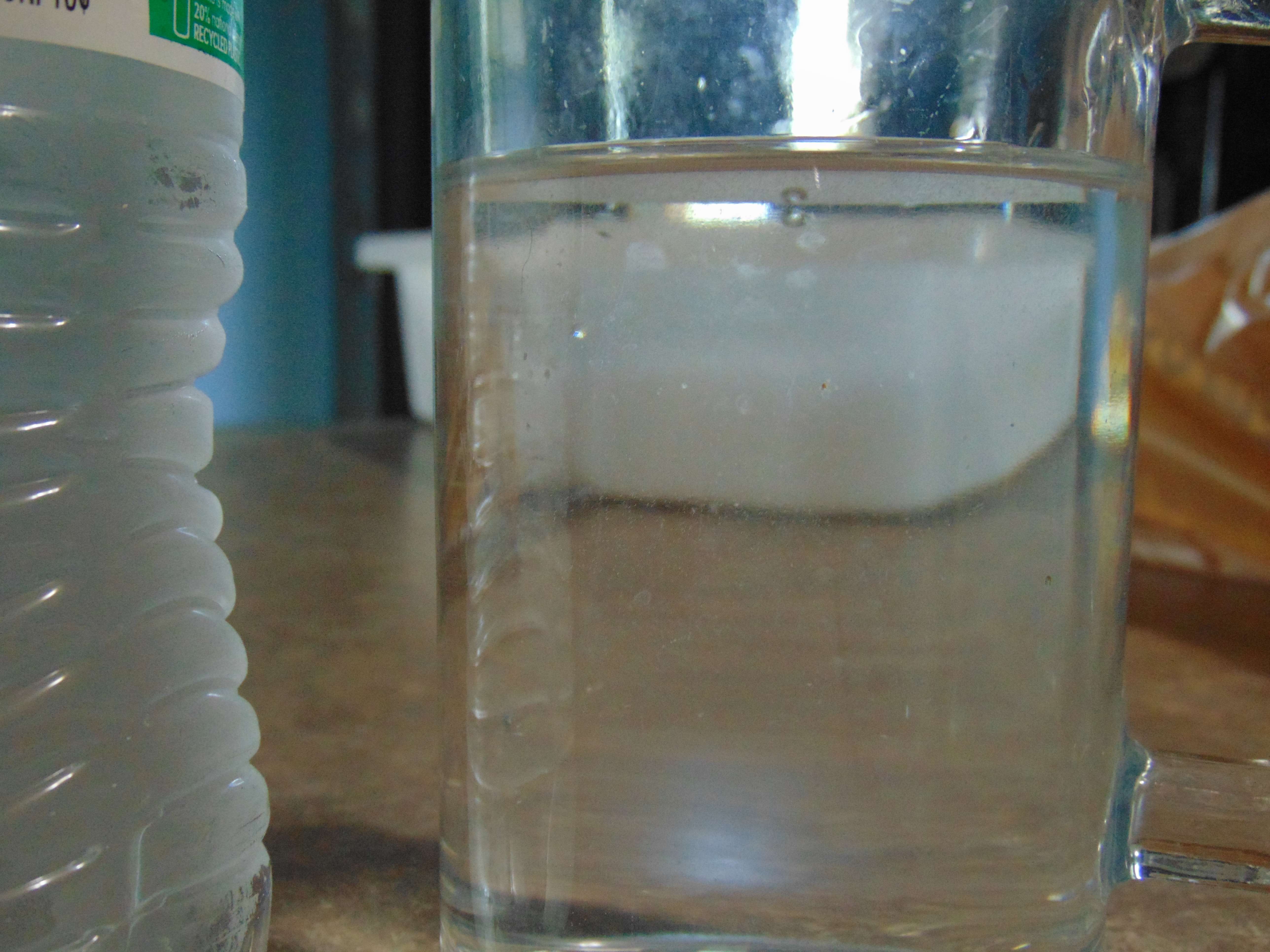 Cloudy water after Livingston-Holmes fills up a cup inside her home; photo by Nicolas Fierro (taken June, 2025)