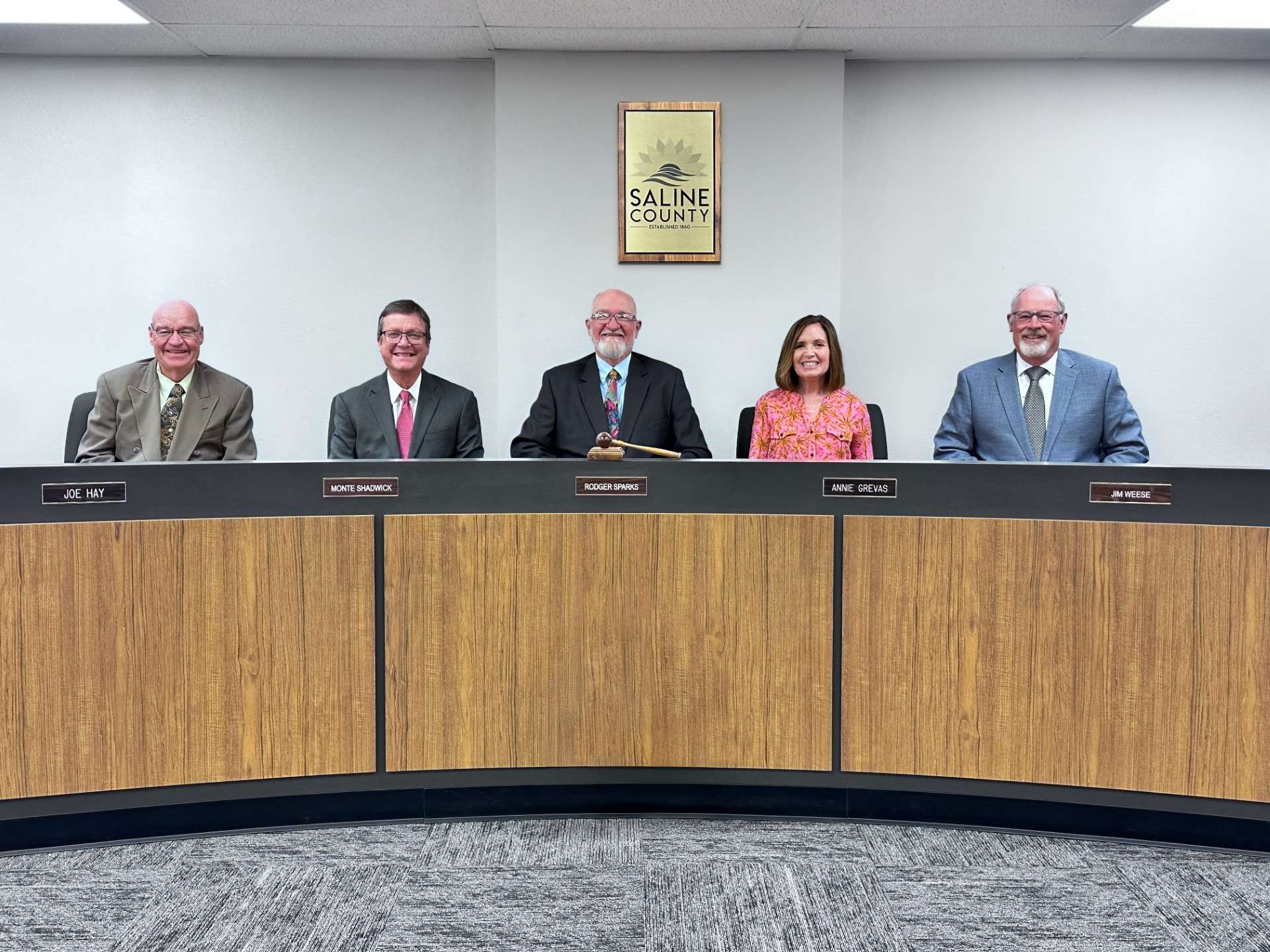 Saline County Commission from left to right: Joe Hay, Monte Shadwick, Rodger Sparks, Annie Grevas, James Weese