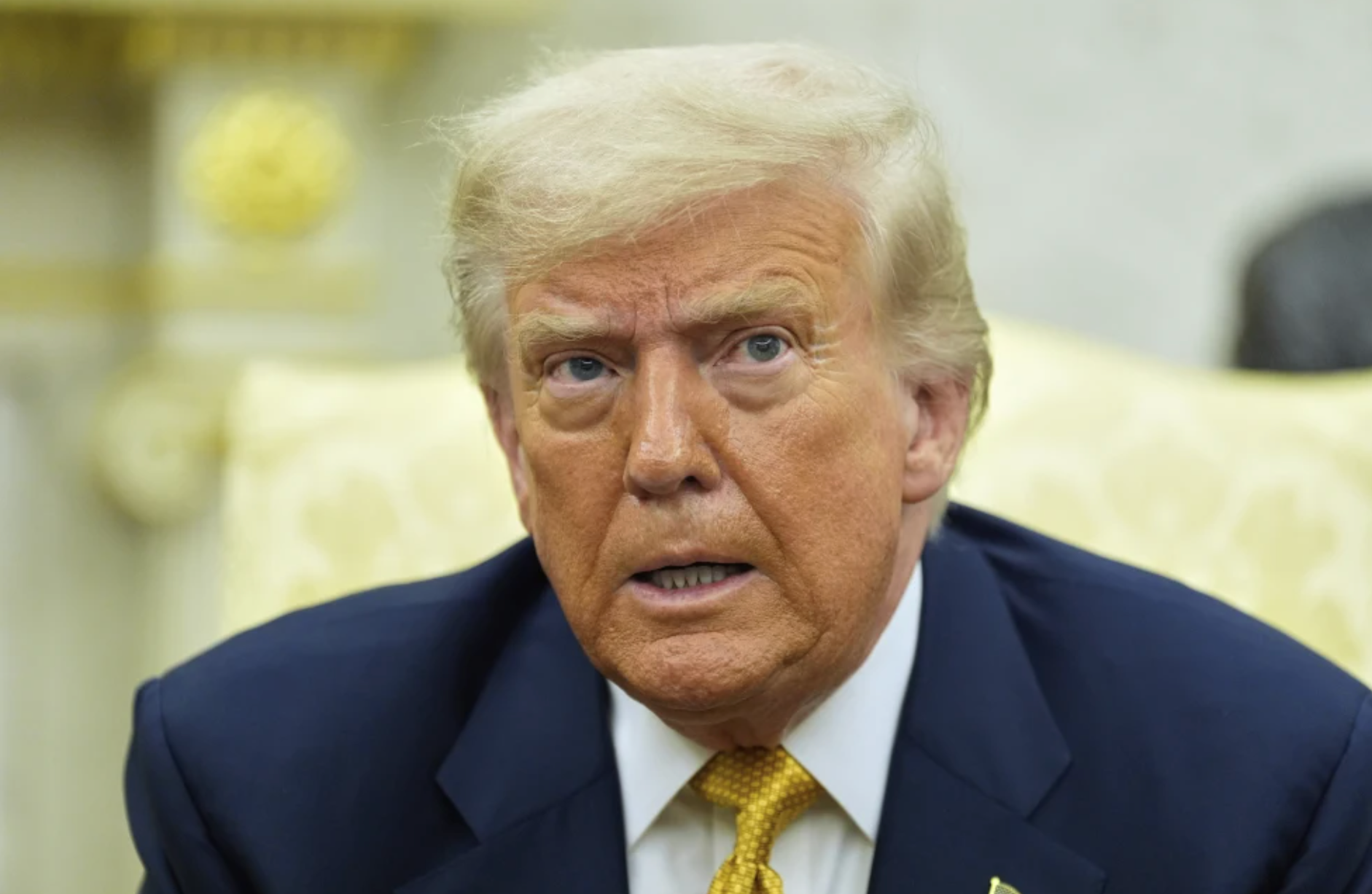 President Donald Trump speaks during a meeting with Bahrain’s Crown Prince Salman bin Hamad Al Khalifa in the Oval Office of the White House, Wednesday, July 16, 2025, in Washington. (AP Photo/Alex Brandon)