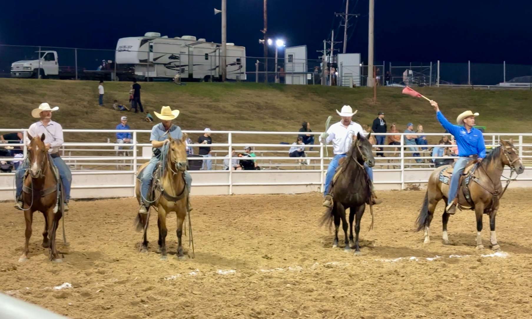 Cowboys lined up for team roping at the Ellis County 2025 Ranch Rodeo. Photo by Tony Guerrero/Hays Post