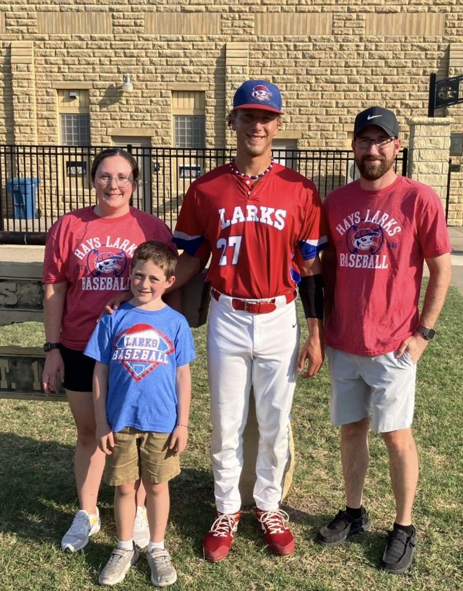 Larks host family Jessica and Kalor Moore and son Darrick welcomed Larks pitcher Brooks Jones into their home this summer. Photo by Randy Gonzales/Special to the Hays Post
