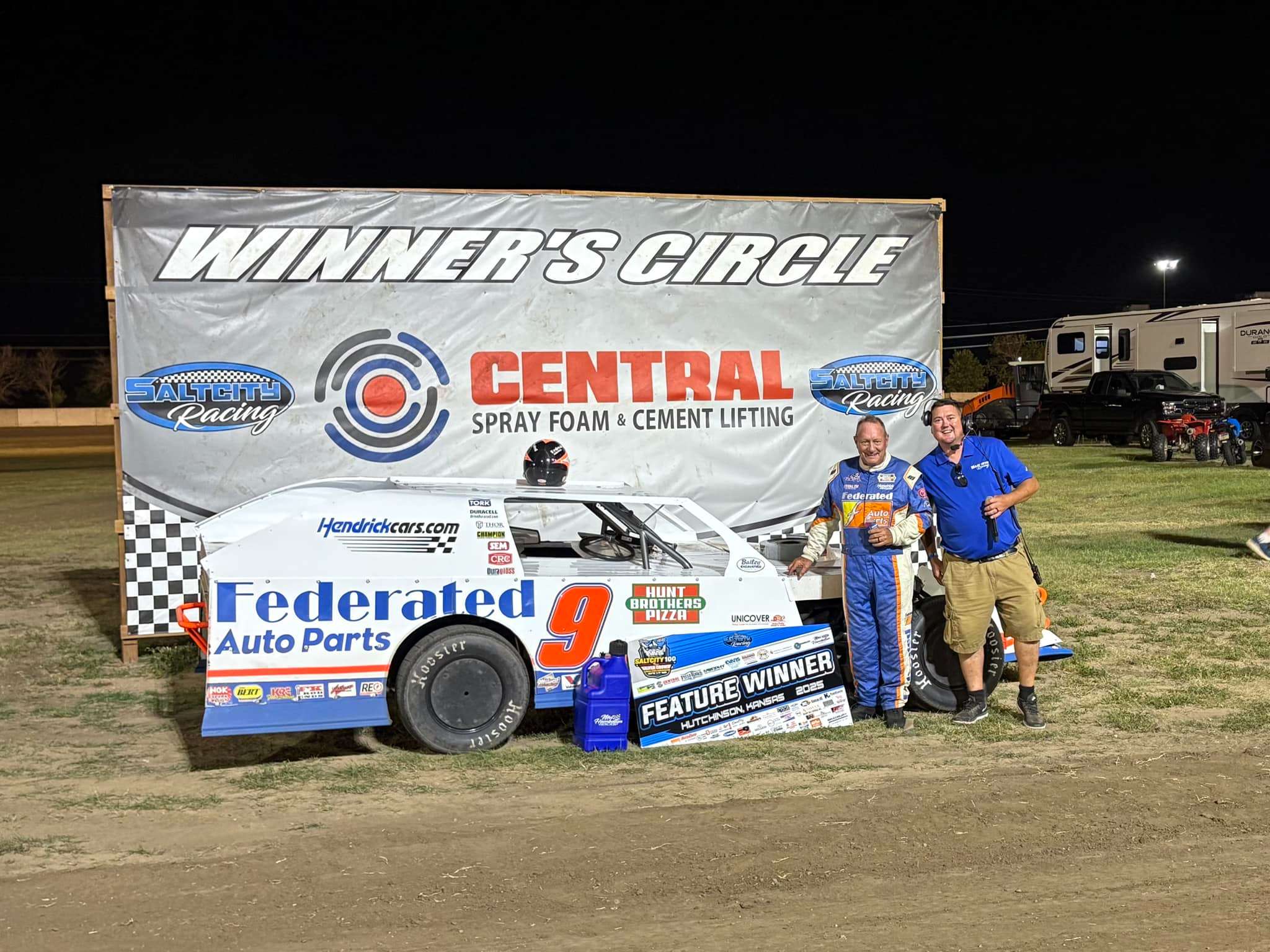 Former NASCAR driver Ken Schrader won the IMCA Modified race at the State Fairgrounds on Friday July 18. (Photo courtesy of Salt City Racing)