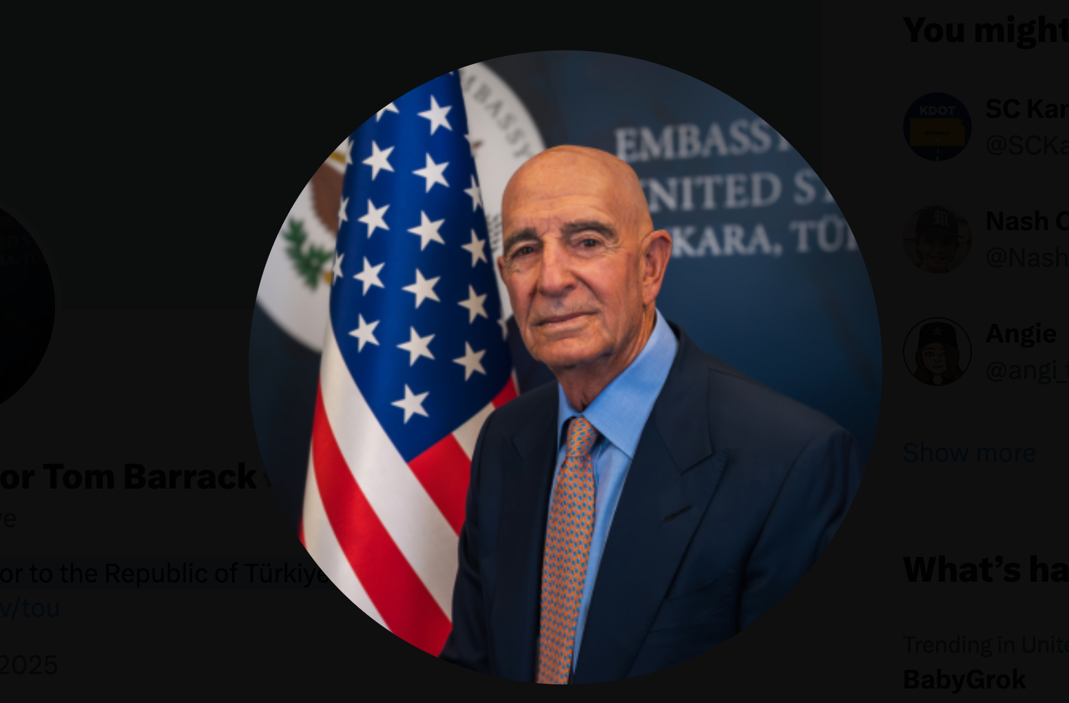 Tom Barrack, U.S. Ambassador to the Republic of Türkiye and Special Envoy for Syria. -courtesy image