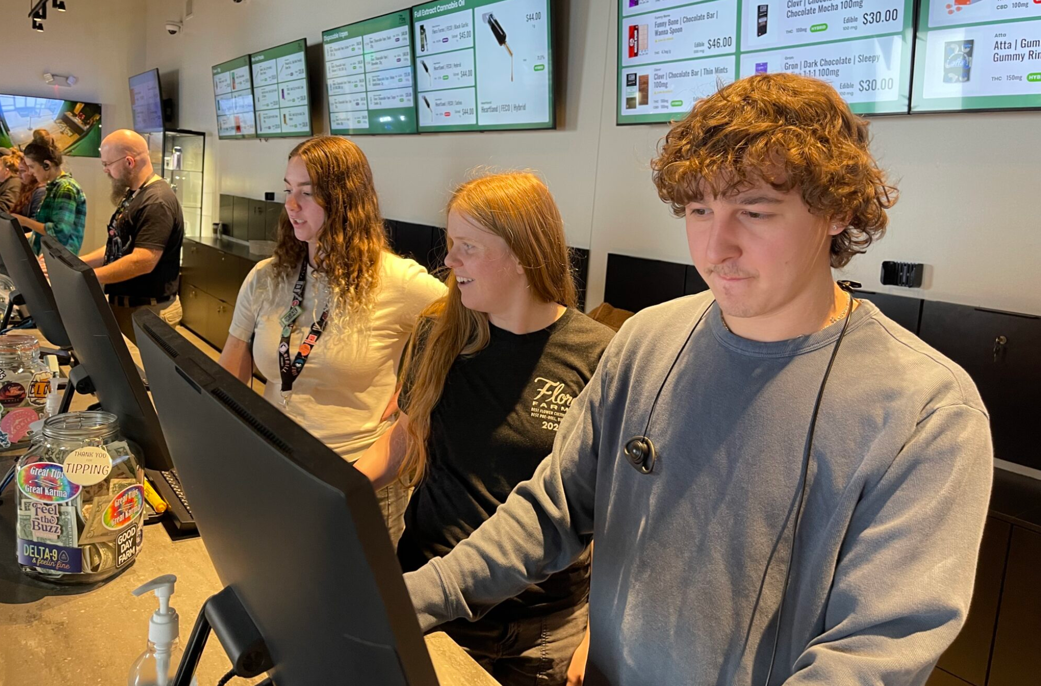 Flora Farms Stateline dispensary at the Arkansas border has 50 employees and 14 registers. (Rebecca Rivas/Missouri Independent).
