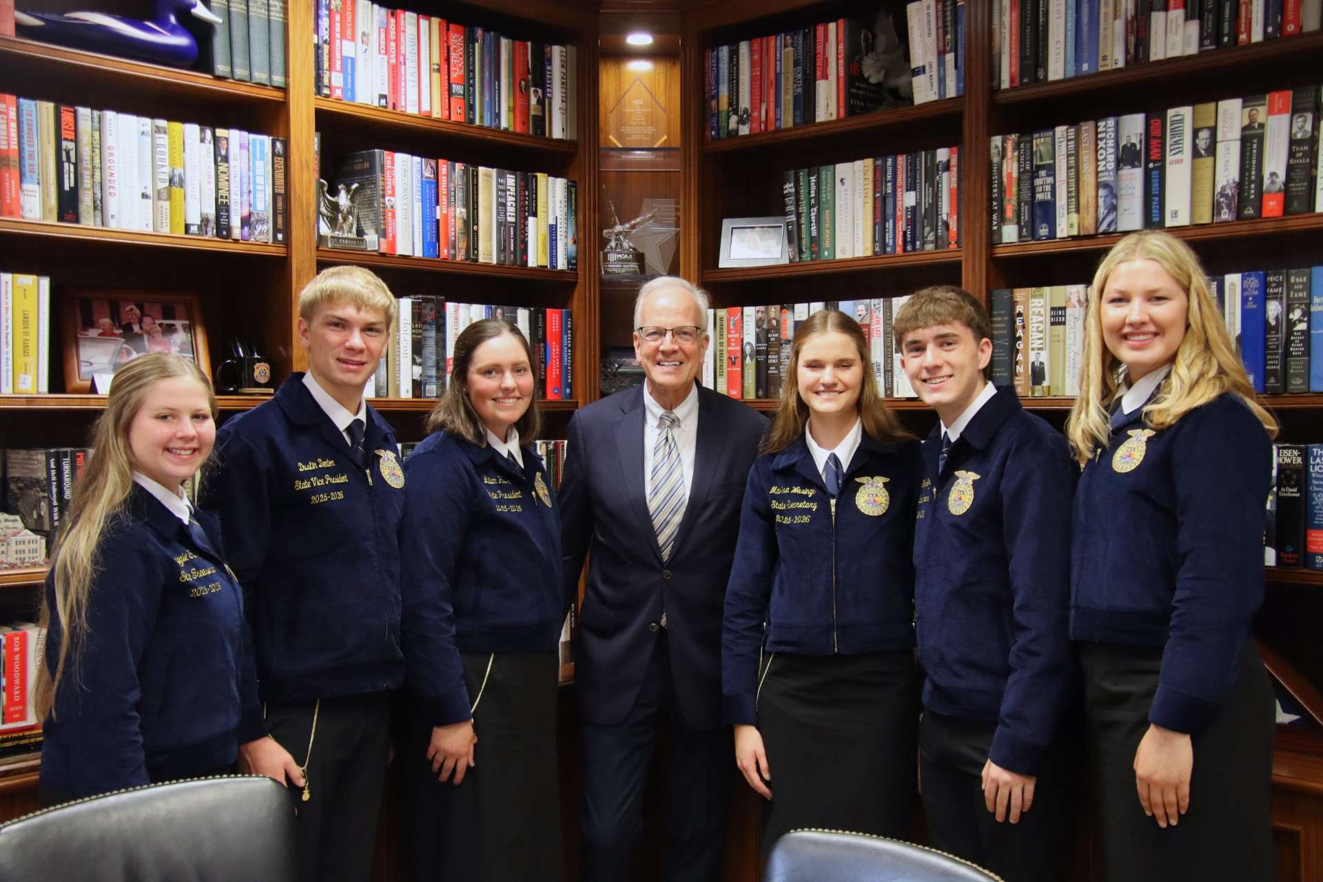 Hays' Marisa Wasinger (3rd from right), state secretary, and other Kansas national FFA officers meet with Kansas U.S. Senator Jerry Moran in Washington, D.C. Photo courtesy Office of Jerry Moran