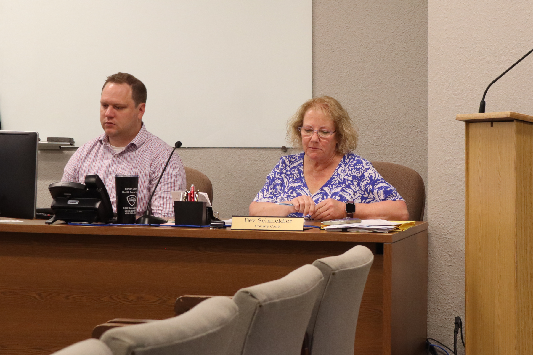 Barton County Administrator Matt Patzner and County Clerk Bev Schmeidler
