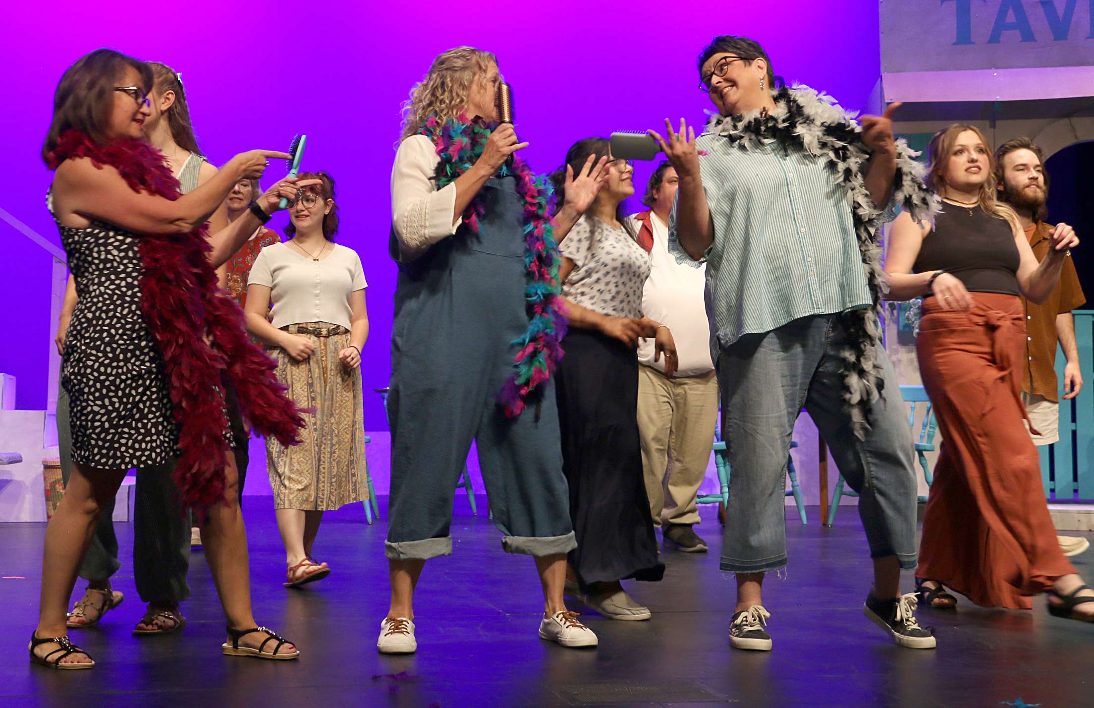  Taking a trip down memory lane, Donna and the Dynamos sing “Dancing Queen.” The trio is comprised of Tanya (Wendy Richmeier), Donna (Anita Walters), and Rosie (Dana Jo Stanton). Photo by Bill Gasper/Special to Post
