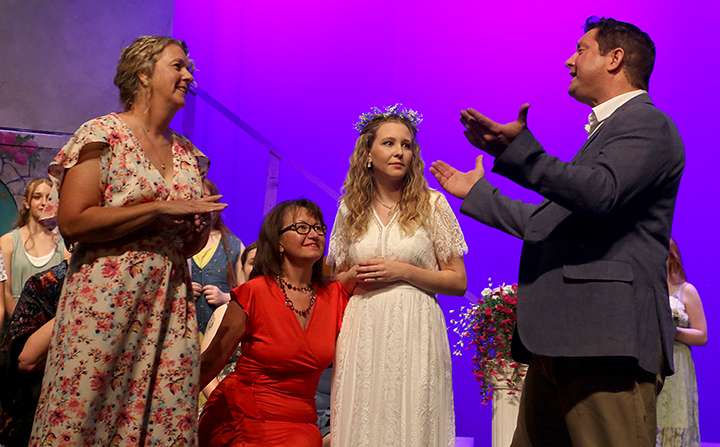 Donna (Anita Walters) considers a proposal from her lost love, Sam, (Travis Grizzell) as he sings “I Do, I Do, I Do, I Do, I Do.” Photo by Bill Gasper/Special to Post
