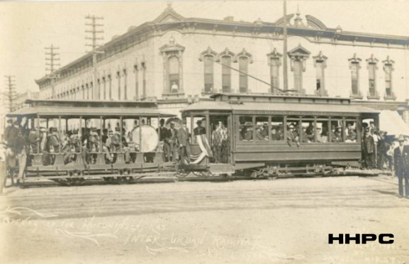 Hutchinson Interurban Railway - Opening Day - Sept. 1, 1906 - Sherman & Main (By Hirst). Courtesy of the Conard-Harmon Collection.