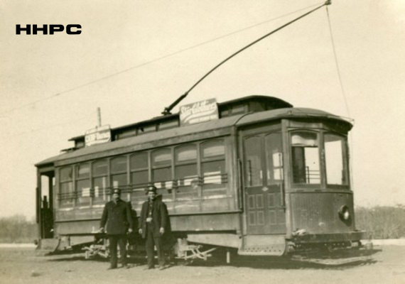Hutchinson Interurban Trolley Car #52 & Drivers - c. 1910. Courtesy of the Conard-Harmon Collection.