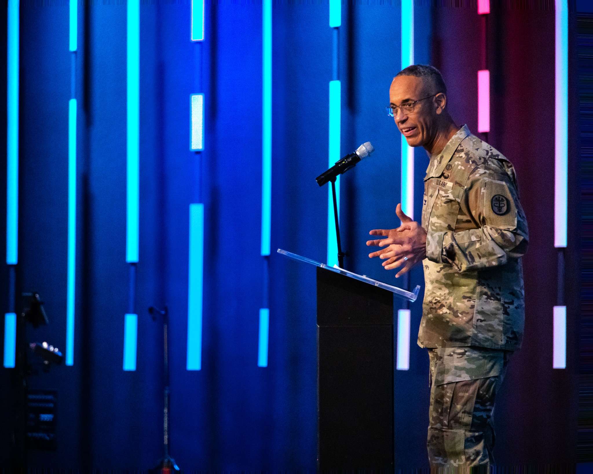 Col. Laudino Castillo speaks to the Military Affairs Council Audience in Junction City. *(Photo - Irwin Army Community Hospital Facebook Page)
