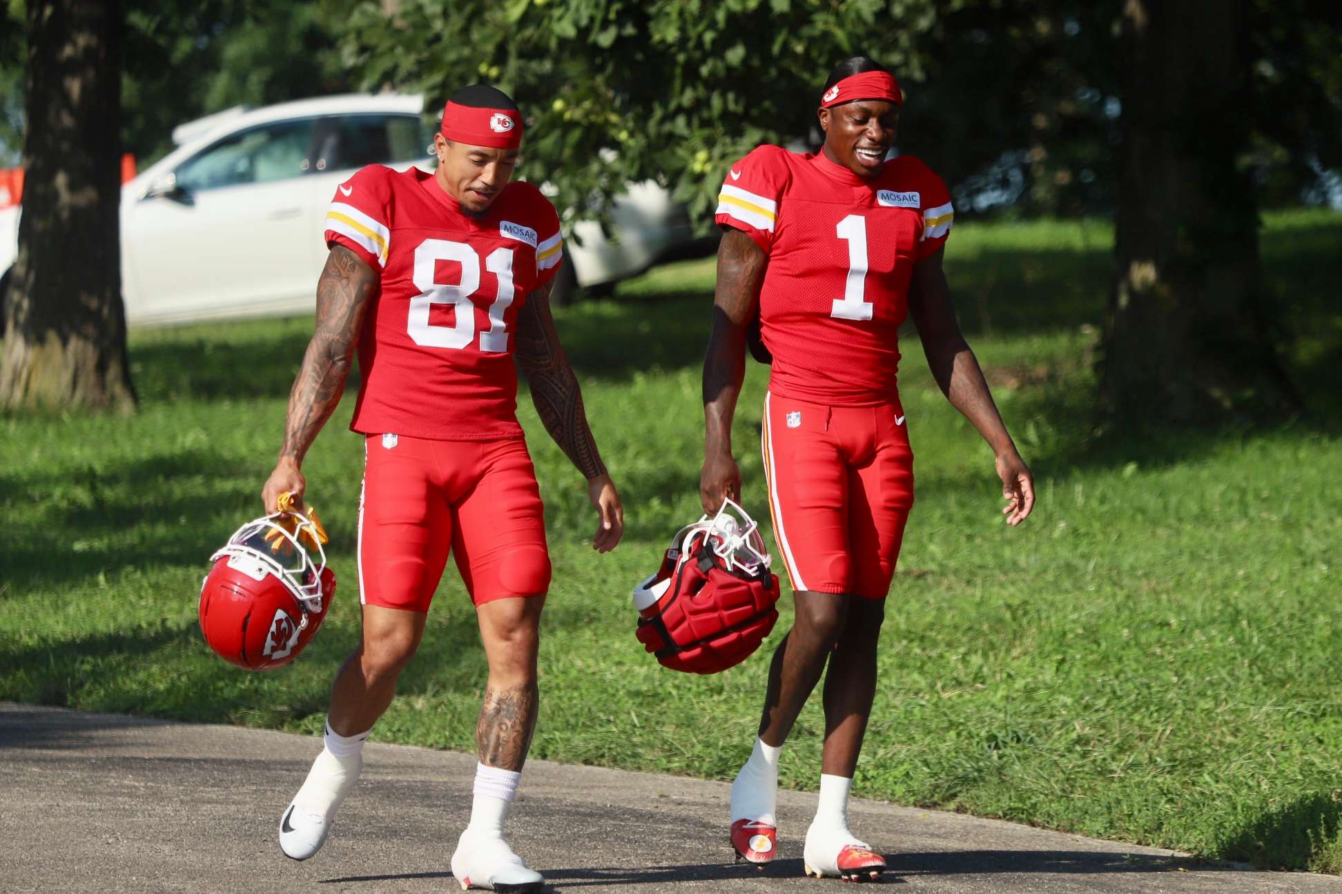 Wide Receiver Xavier Worthy walks to practice with Nikko Remigio/ Photo by Alexis Starks