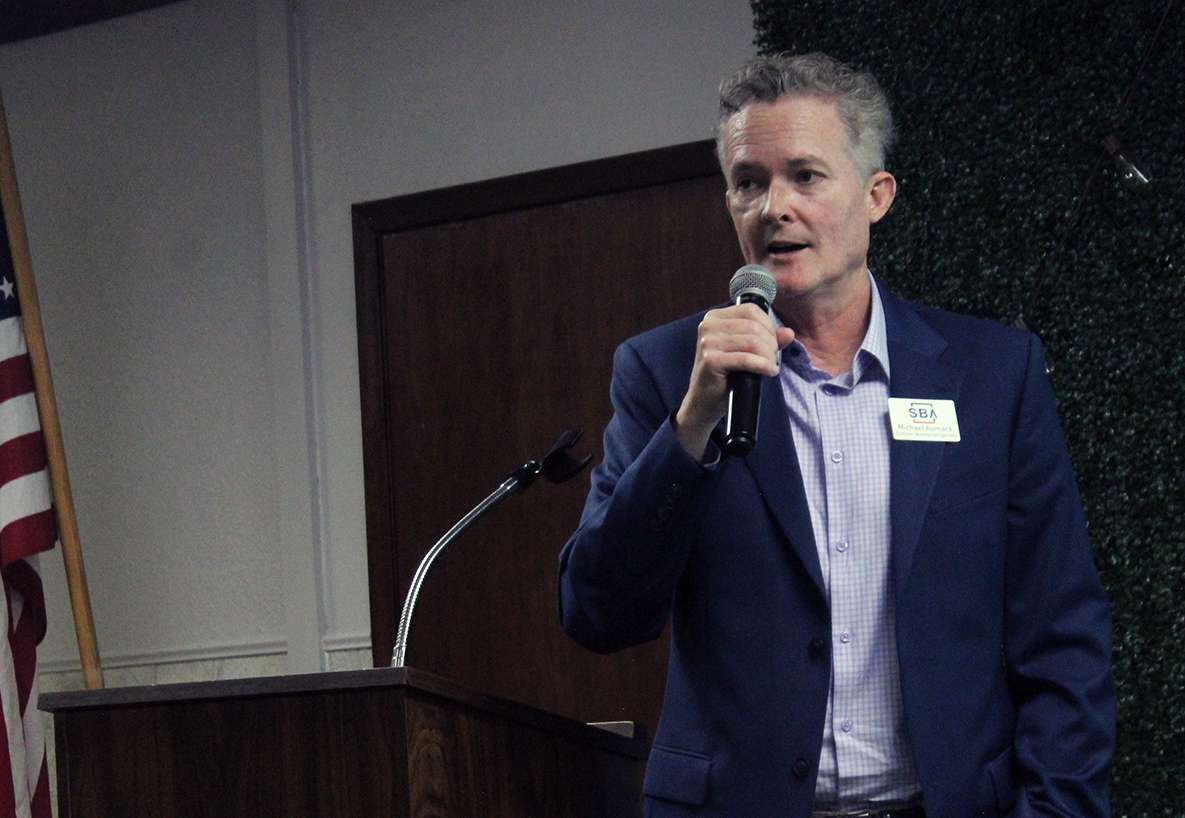 Michael Aumack, economic specialist and public information officer with the U.S. Small Business Administration Wichita District, spoke at a Chamber in Hays luncheon on Friday. Photo by Cristina Janney/Hays Post