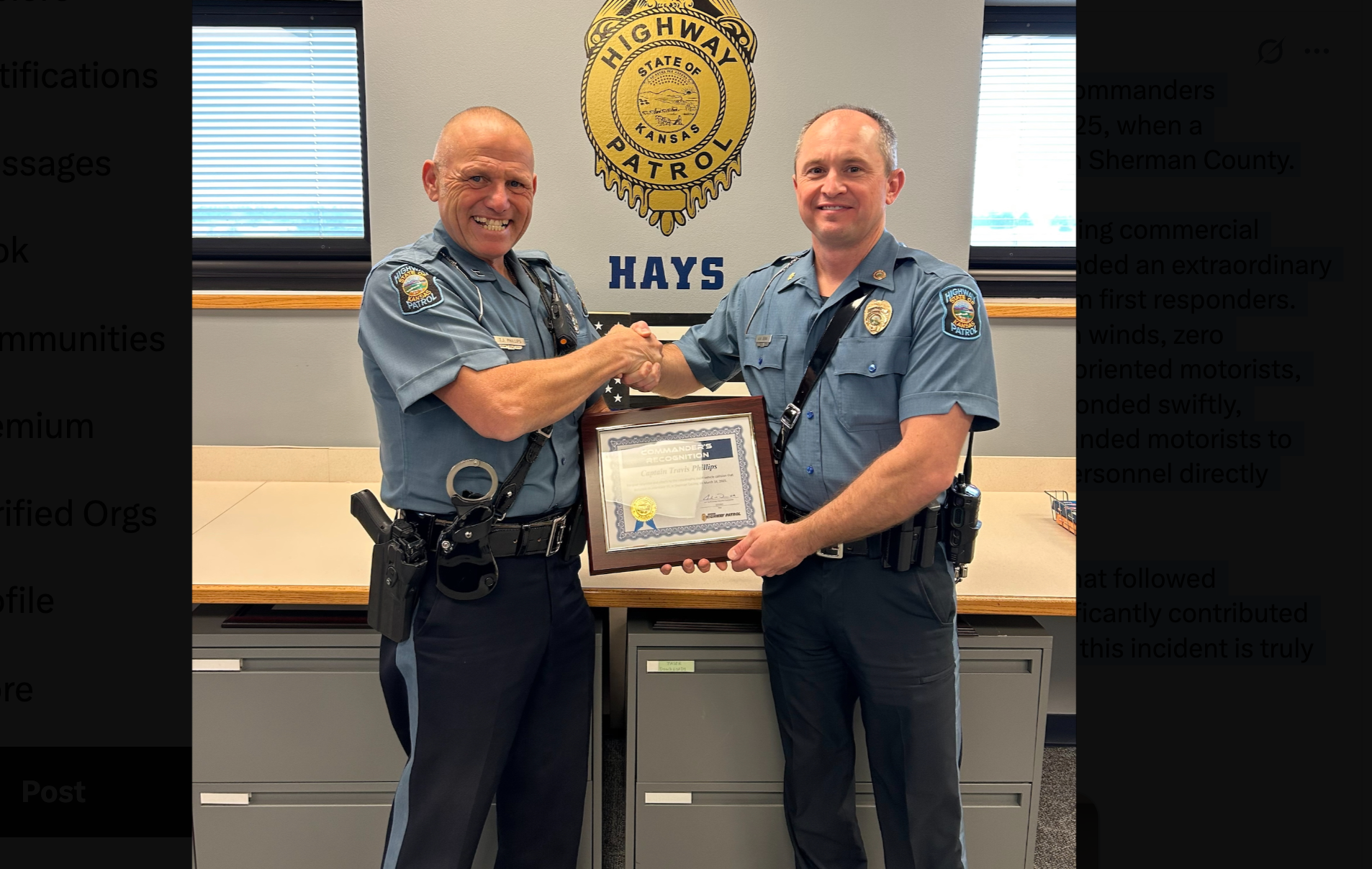 Kansas Highway Patrol Captain Travis Phillips (left). Photo KHP Troop D