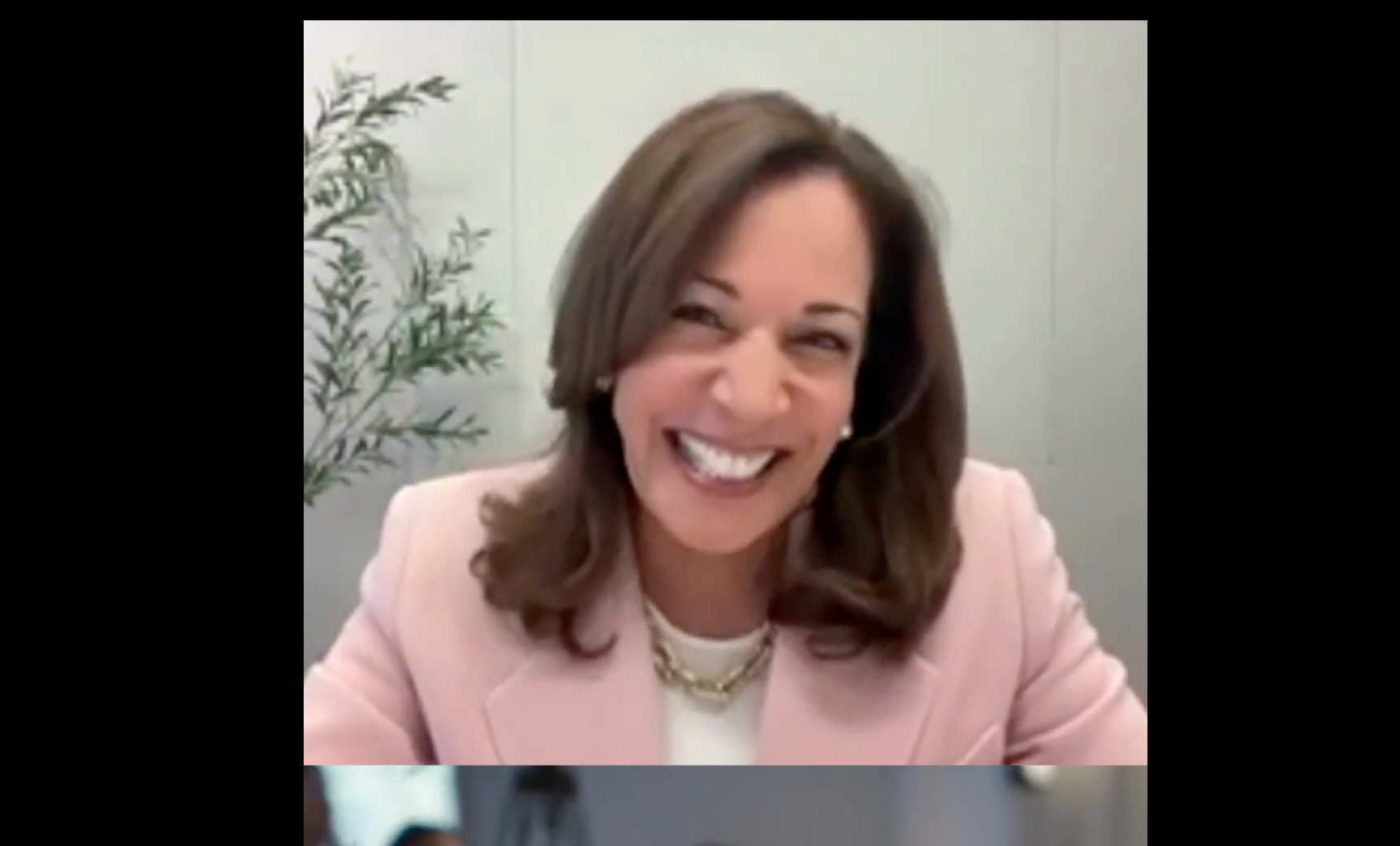 Former Vice President Kamala Harris image from a video appearance at the Free and Just Storyteller Summit&nbsp; in June