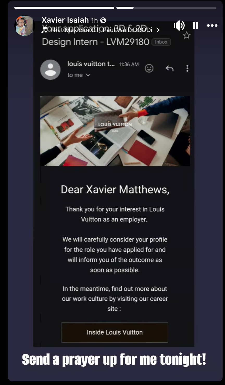 Screenshot from Xavier Matthews' Facebook story on Thursday, July 31