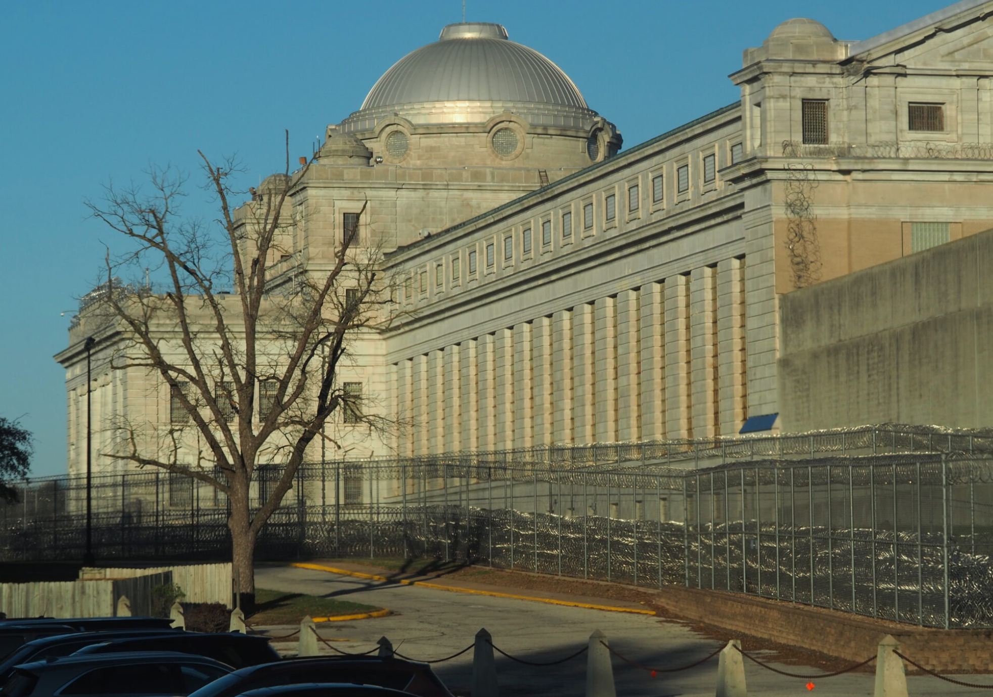 Leavenworth Federal Correctional Institution, pictured here in 2023, is the subject of criticism from civil rights groups and immigration attorneys who say conditions for immigrants inside are inhumane. (Tim Carpenter/Kansas Reflector)