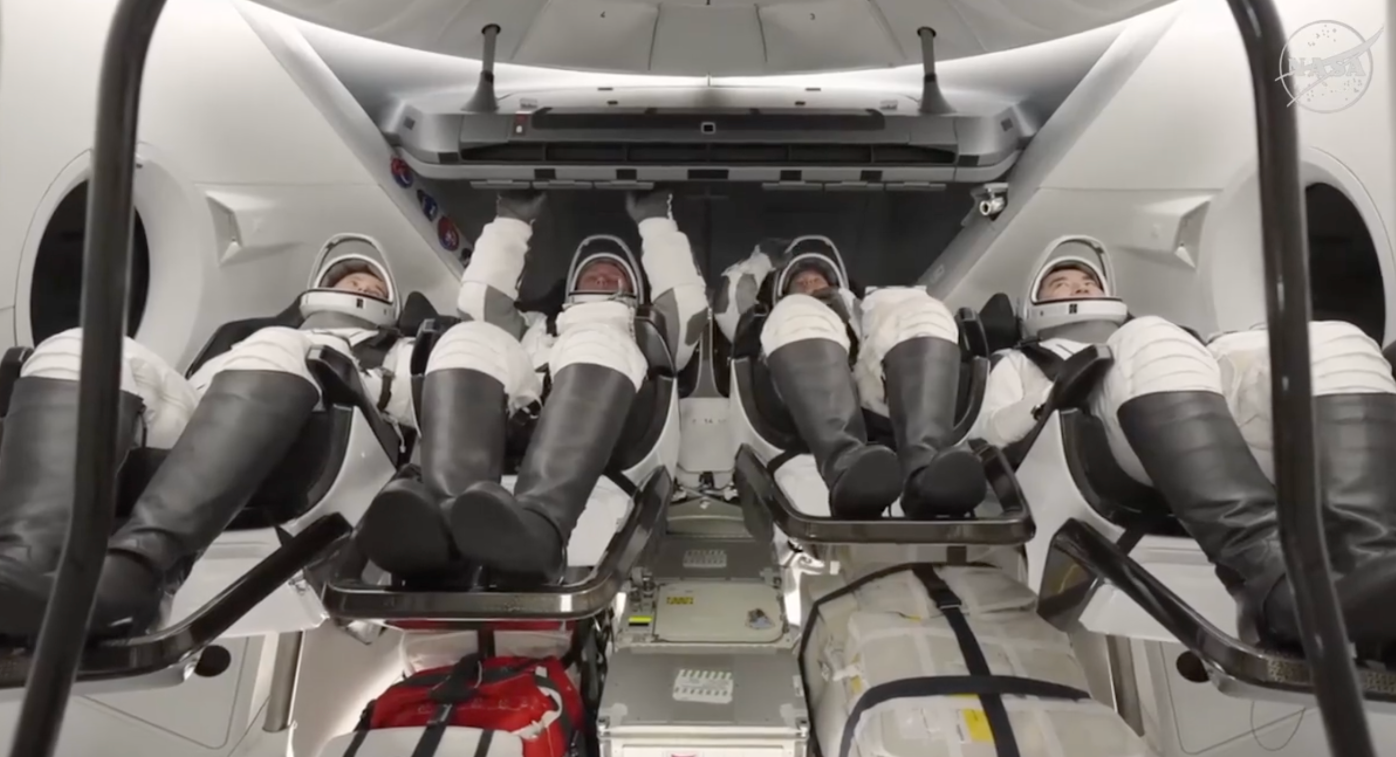 Image of the astronauts during the launch from NASA video