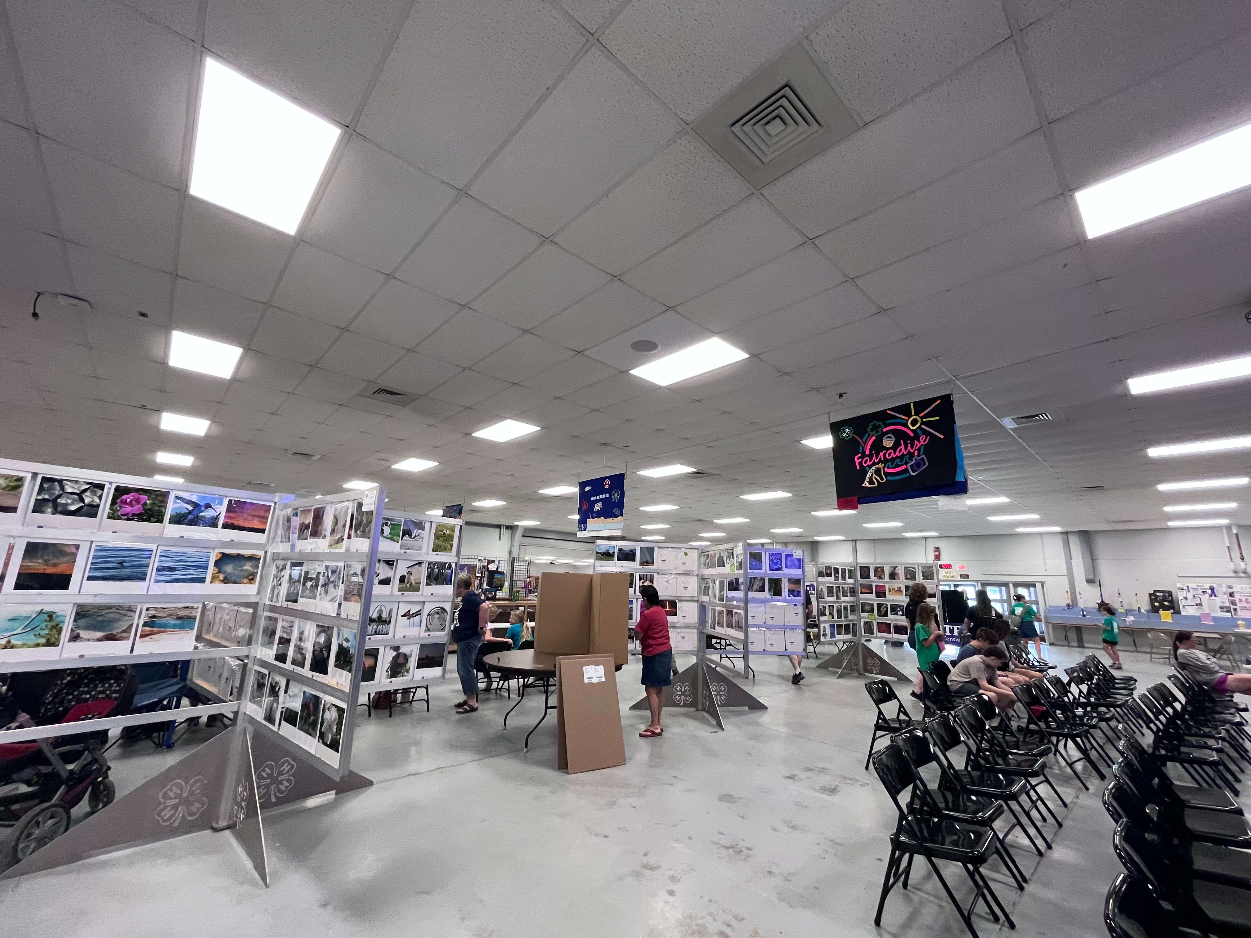Inside the 4-H building at the 2025 Tri-Rivers Fair
