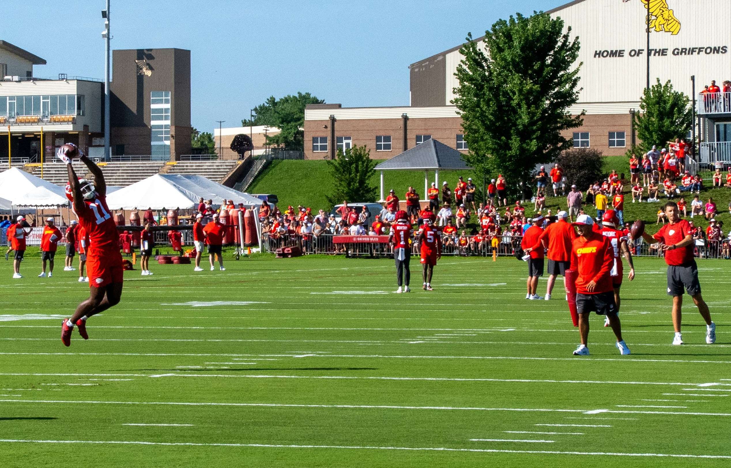 Rookie Jalen Royals goes up for a catch during Chiefs Training Camp/ Photo by Justin Peacock