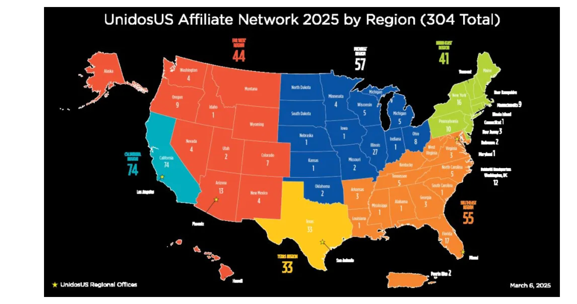 A map of 304 UnidosUS affiliates in the United States. (Courtesy/UnidosUS)