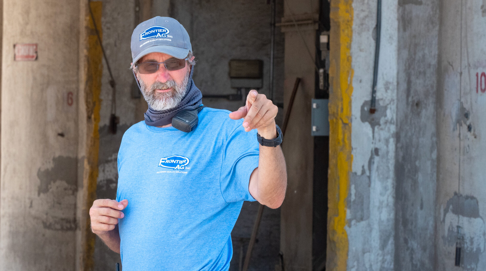 Darrell Garner, a grain elevator supervisor at Frontier Ag in Grinnell, said the facility lost its storage bins in a tornado in May. (Sherman Smith/Kansas Reflector)