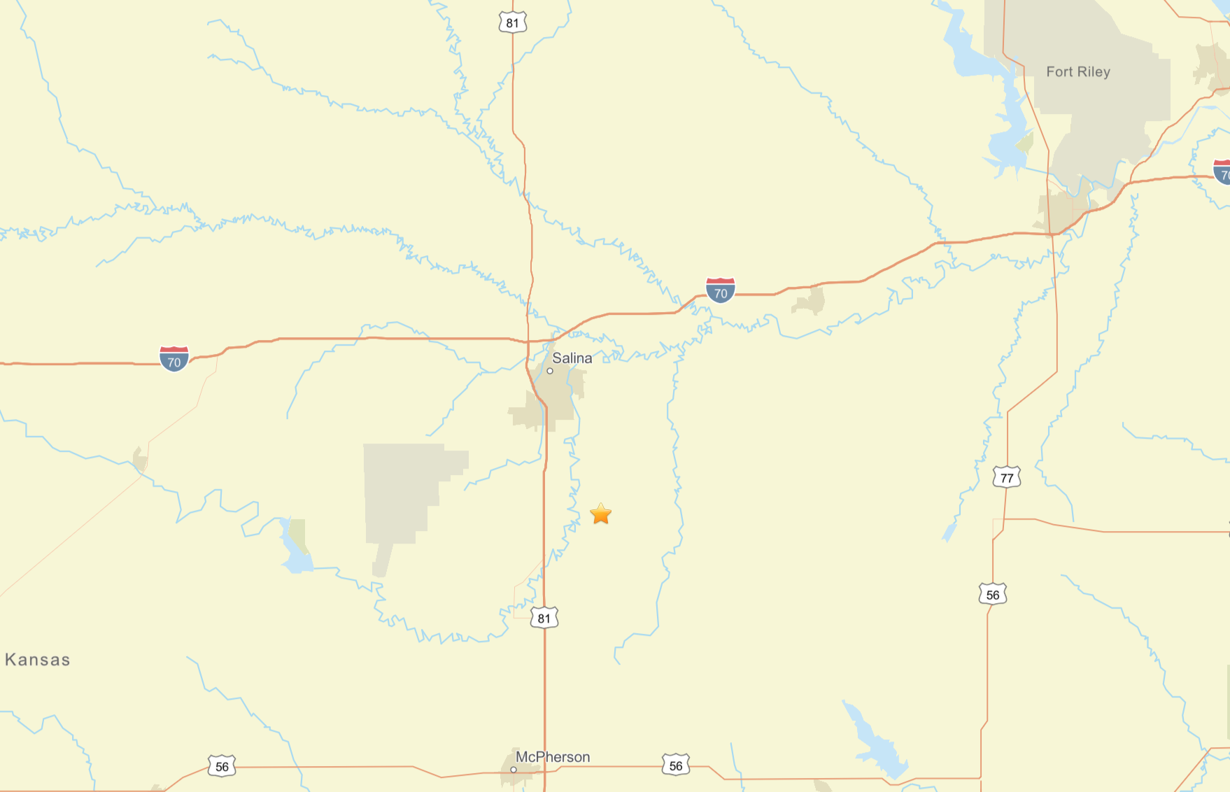 Star marks the location of the Monday evening earthquake