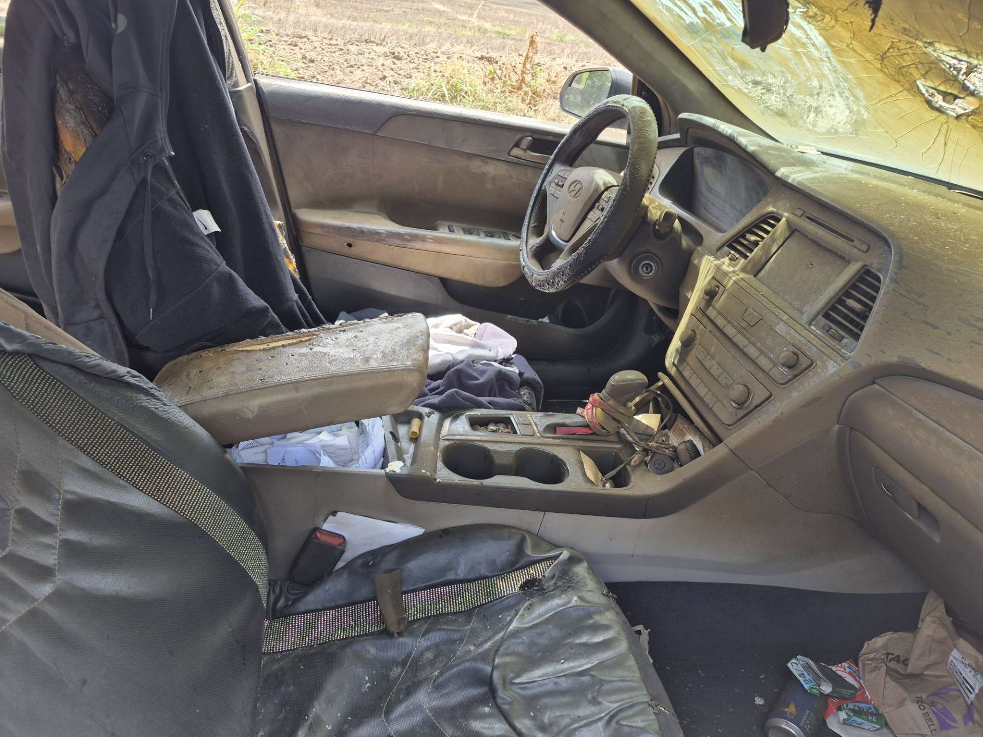 Burned interior of 2016 Hyundai Sonata; photo courtesy of Saline County Sheriff's Office