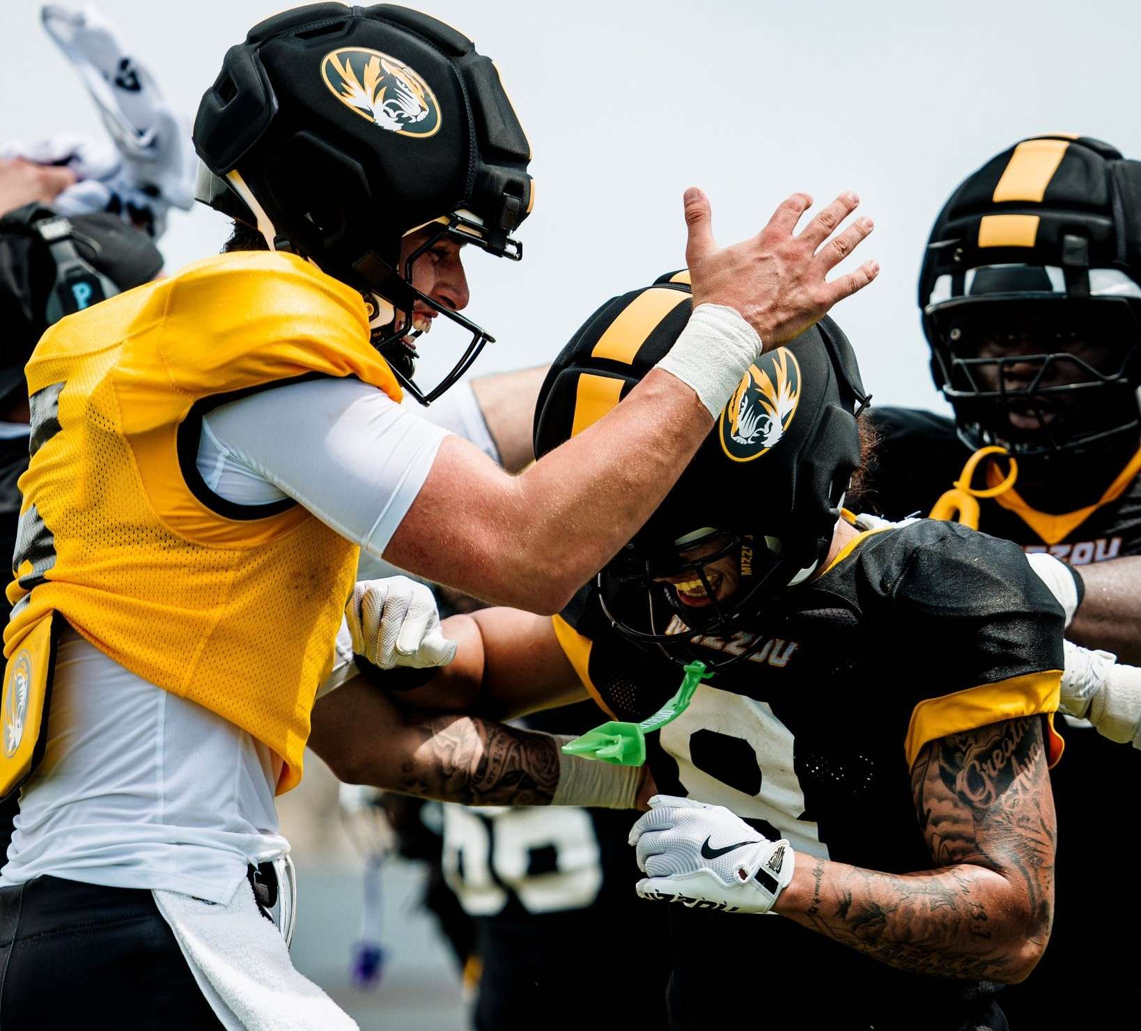 Missouri quarterback Matt Zollars celebrates with fellow freshman wide receiver Shaun Terry II during fall camp/ Photo courtesy of Mizzou football on X