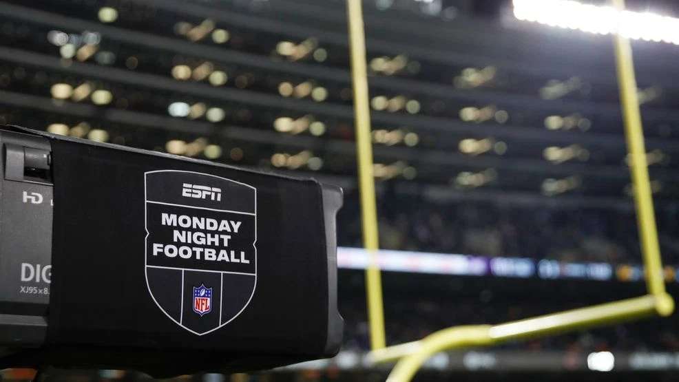 ESPN Monday Night Football TV camera is seen during the second half of an NFL football game between the Chicago Bears and Minnesota Vikings, Monday, Dec. 20, 2021, in Chicago. (AP Photo/Kamil Krzaczynski, File)