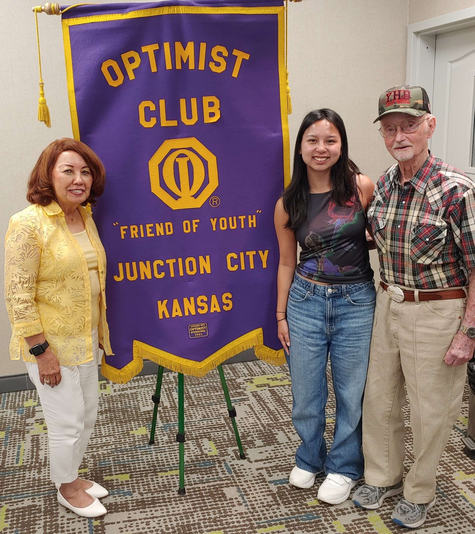 Pictured left to right are Nita Miller, JC Breakfast Optimist Club President; Elyse Nguyen and Buz Bruzina, Optimist Club member.&nbsp;