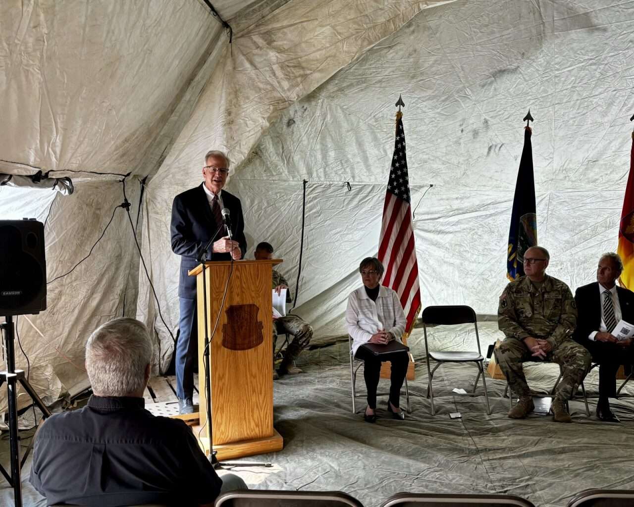 Sen. Jerry Moran speaking at the groundbreaking ceremony for a new Kansas National Guard readiness center in Hays. Photo by Tony Guerrero/Hays Post