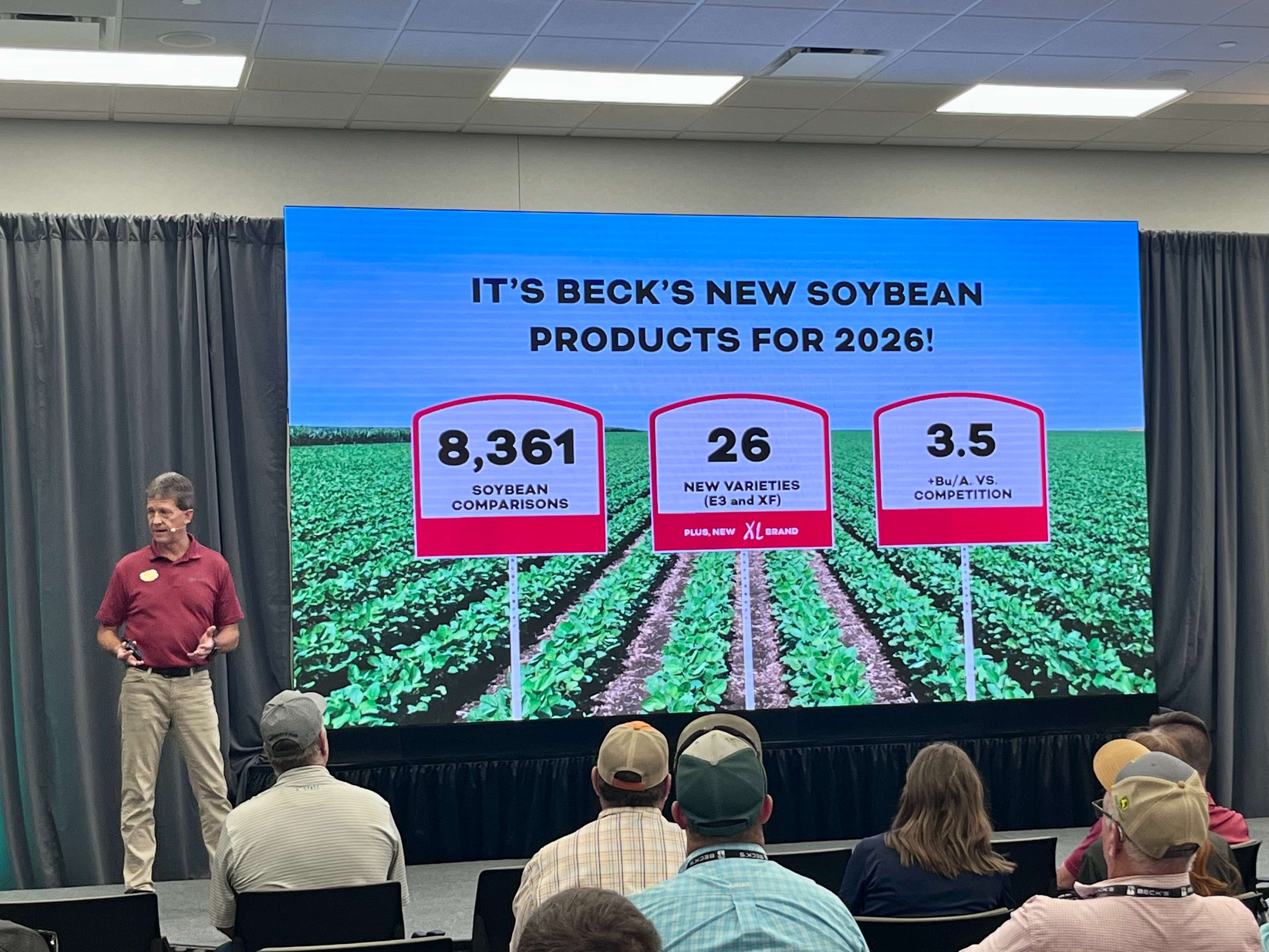 Scott Beck during the "President's Speech" at Beck's Hybrids open house on Tuesday, August 5th