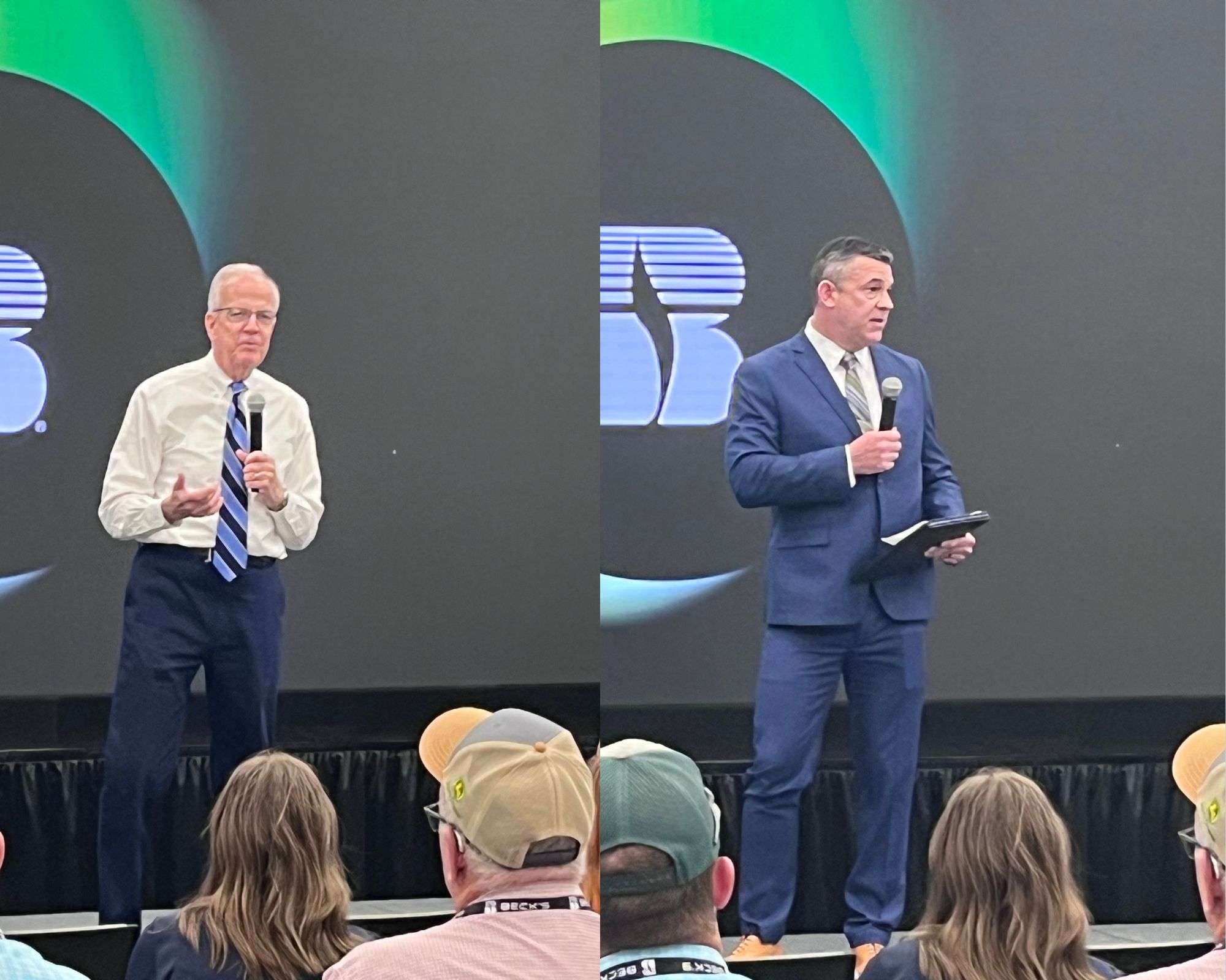 Senator Jerry Moran and Salina Mayor Greg Lenkiewicz both speaking during the "President's Speech" at Beck's Hybrids on Tuesday, August 5th