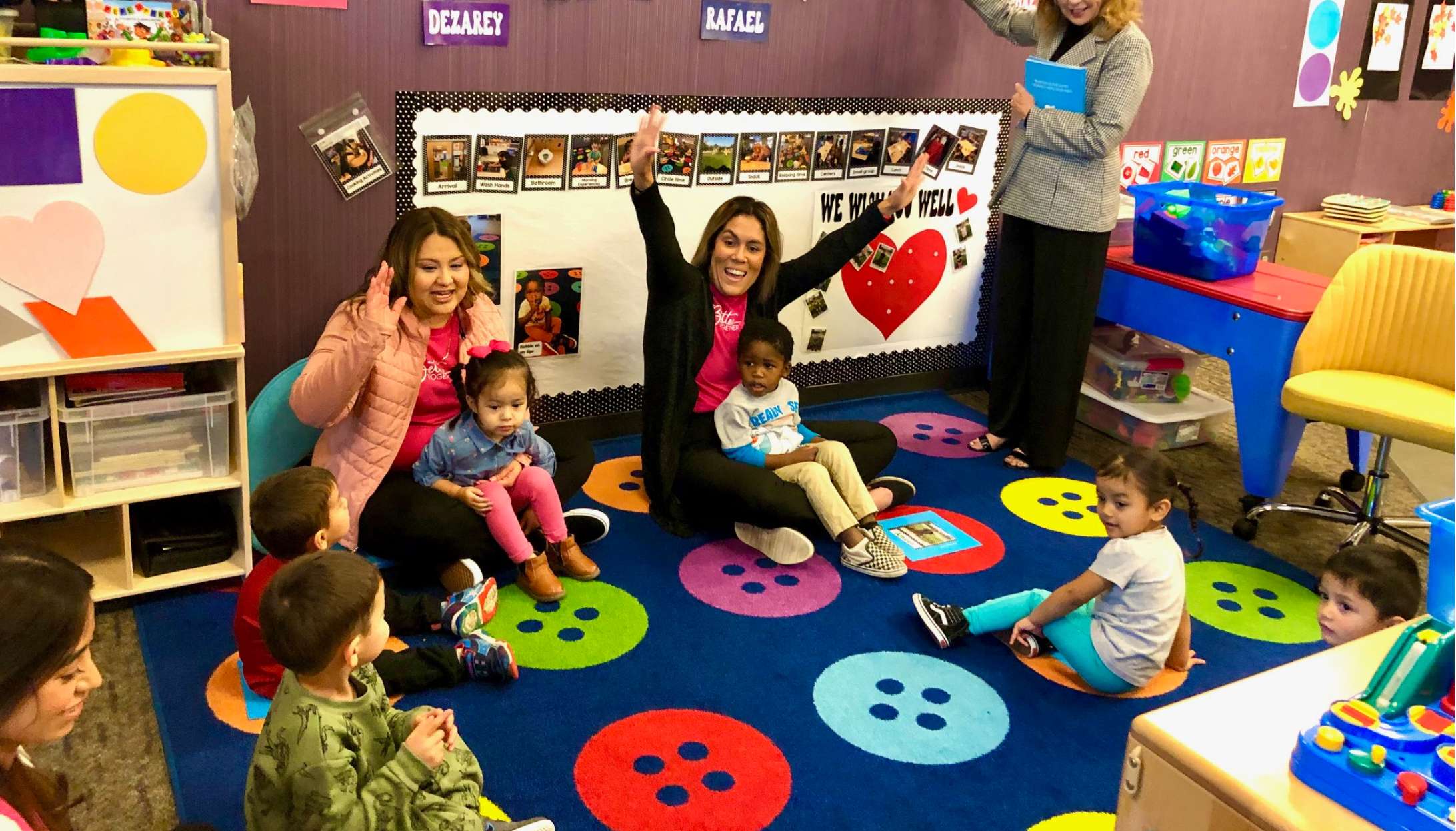 Nebraska First Lady Suzanne Pillen visits a classroom in the Educare of Omaha at Indian Hill, where a team of literacy advocates launched the Nebraska Growing Readers initiative in October 2023. (Cindy Gonzalez/Nebraska Examiner)