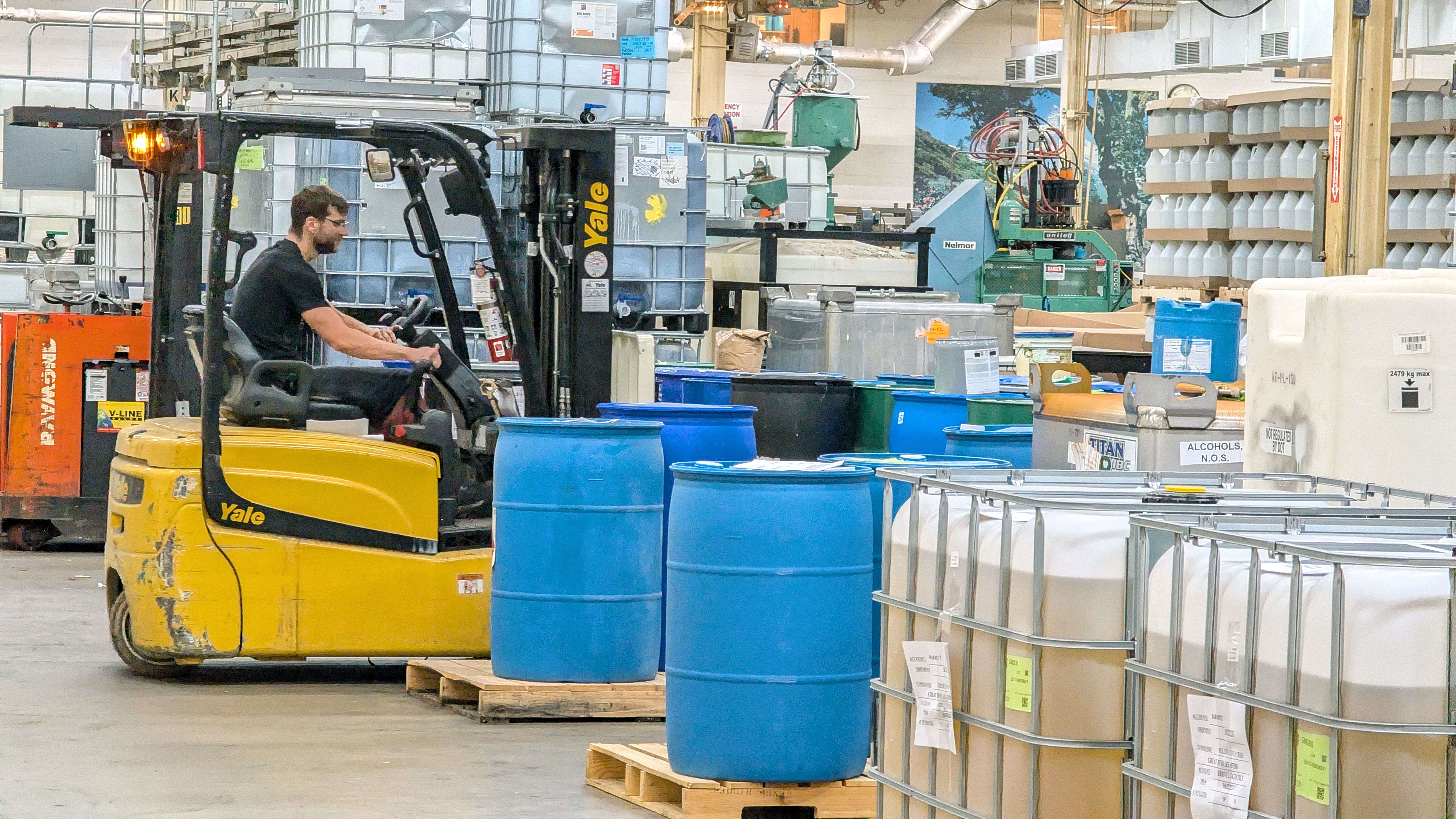 A Fuller Industries Inc. employee operates a forklift on the plant floor this week. The company regularly provides safety training on all machinery and for other potentially hazardous situations.