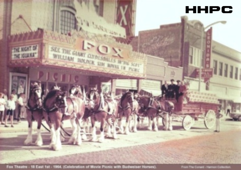 Fox Theatre - 18 E. 1st - 1964 (Celebration of Movie Picnic with Budweiser Horses). Courtesy of the Conard-Harmon Collection.
