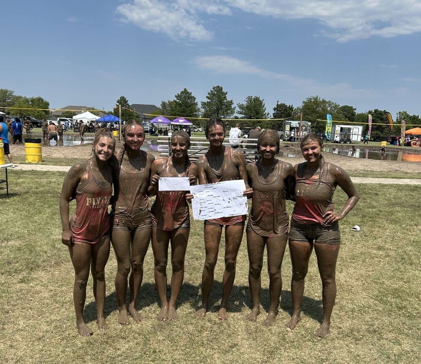 The Mud Mommies, comprised of current and former Great Bend High School volleyball players, won the 12-team blue bracket of the Oozefest Mud Volleyball Tournament at the 2025 Party in the Park.
