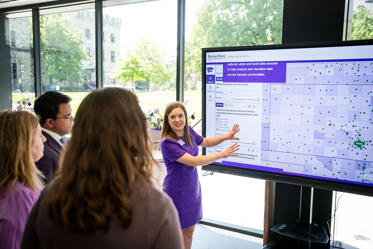 Jennifer Tidball, communications director for K-State Economic Development, gives a demonstration of All Things Kansas. Photo courtesy KSU