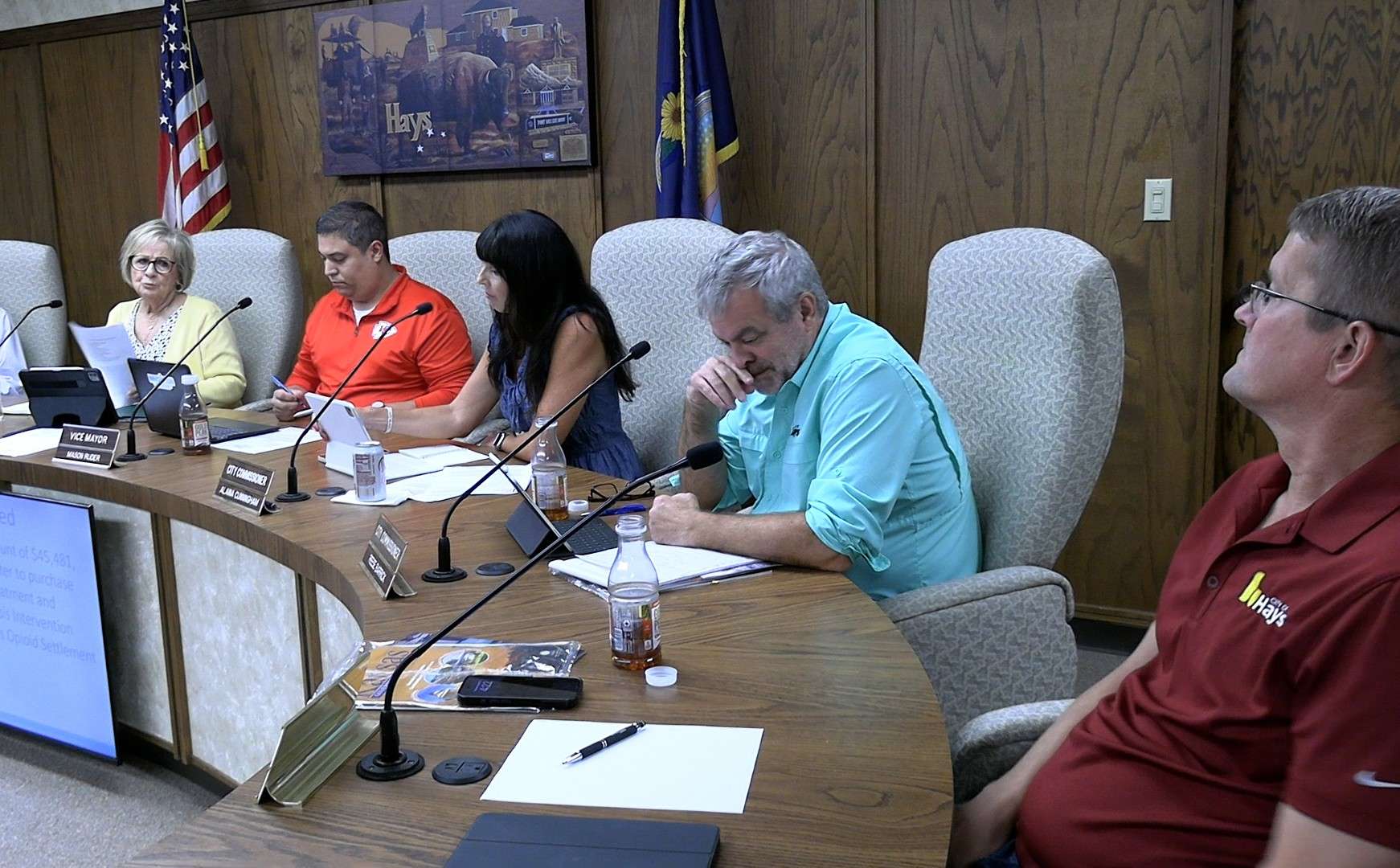 Hays city commissioners during the Aug. 14 meeting. Photo by Becky Kiser/Hays Post
